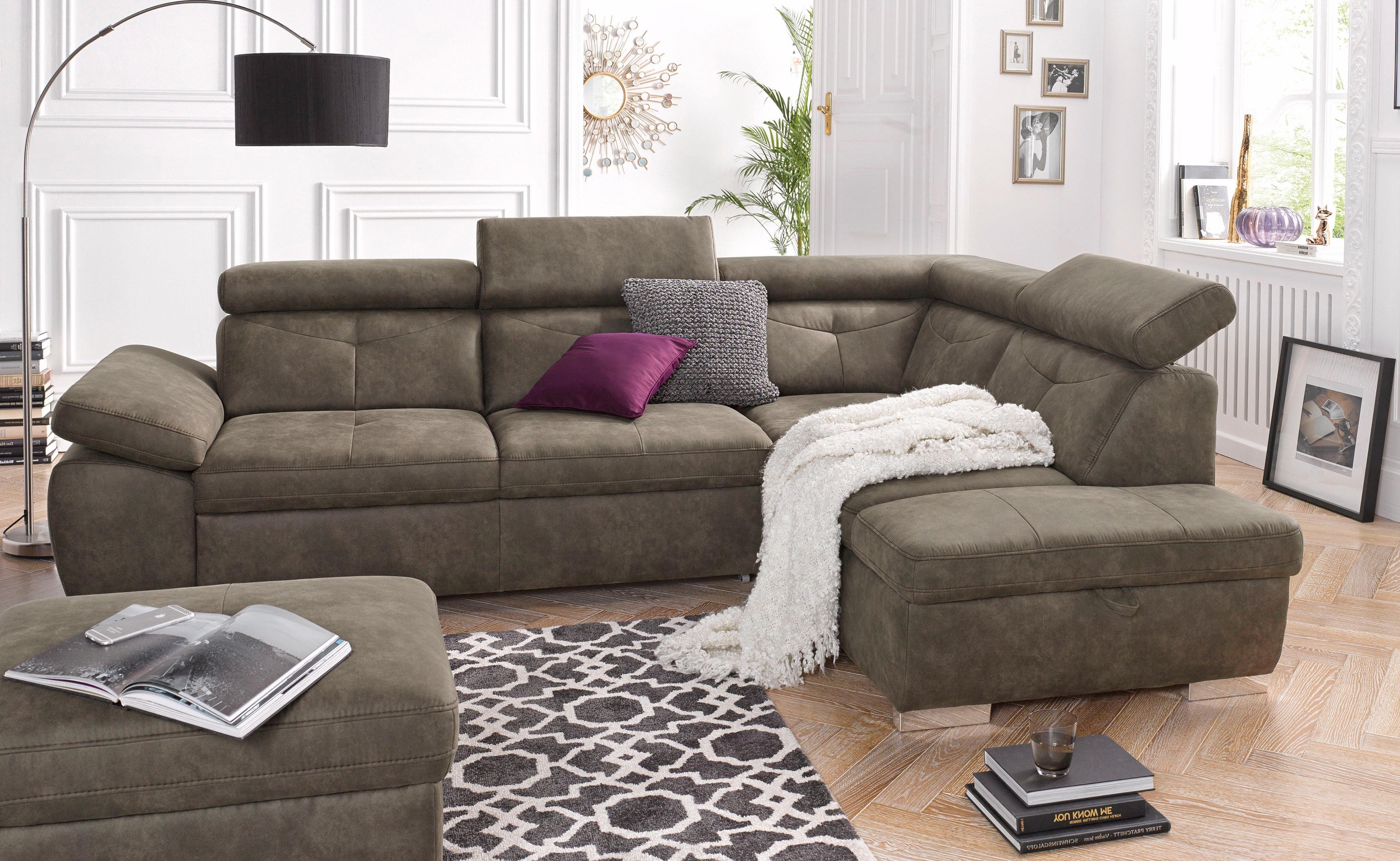 exxpo - sofa fashion Ecksofa »Spring, super bequem und komfortabel mit Armteil- und Kopfteilfunktion«, wahlweise mit Bettfunktion und Bettkasten, L-Form