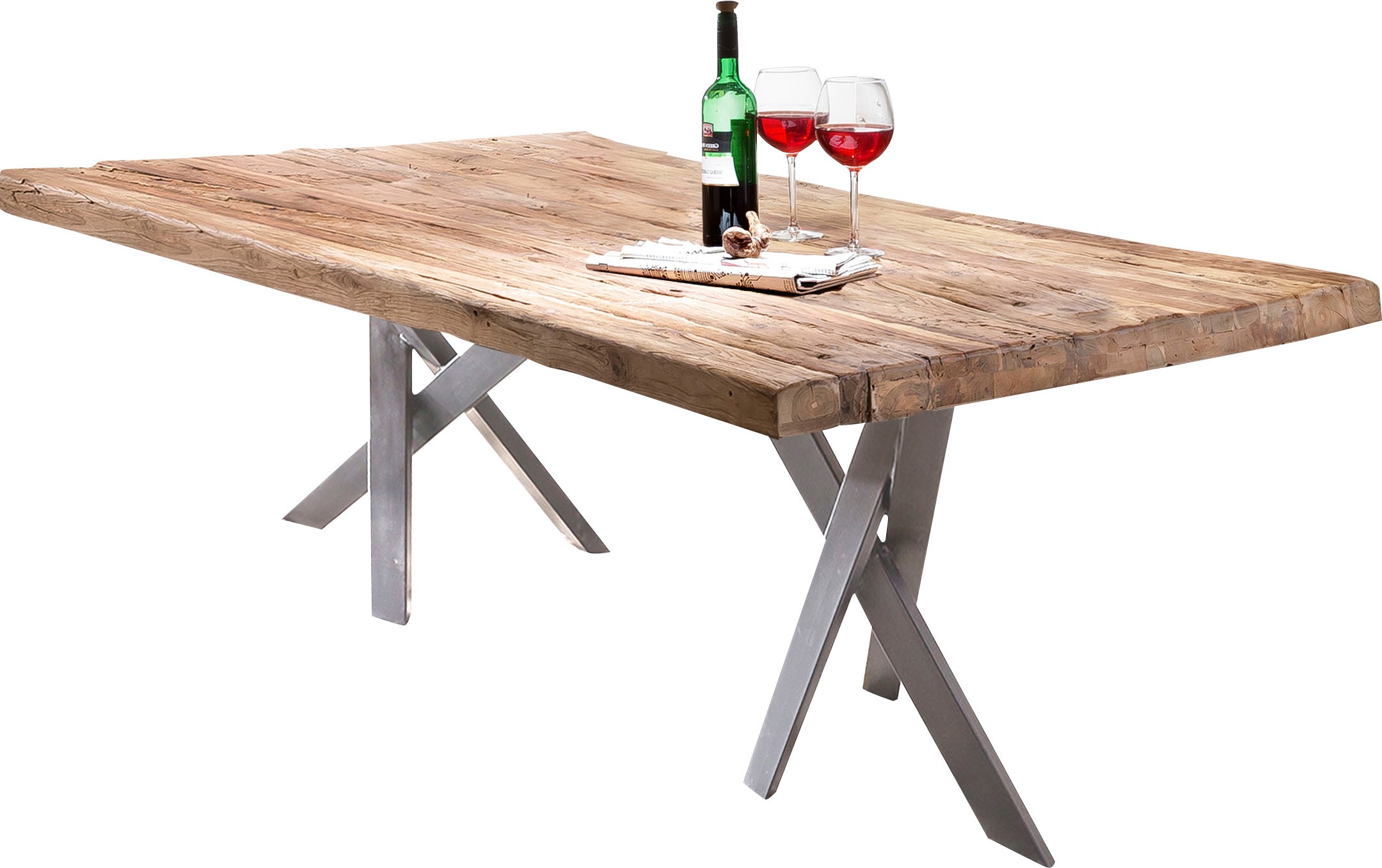 SIT Esstisch aus recyceltem Holz Natur, Antiksilber + Antiksilber + Natur