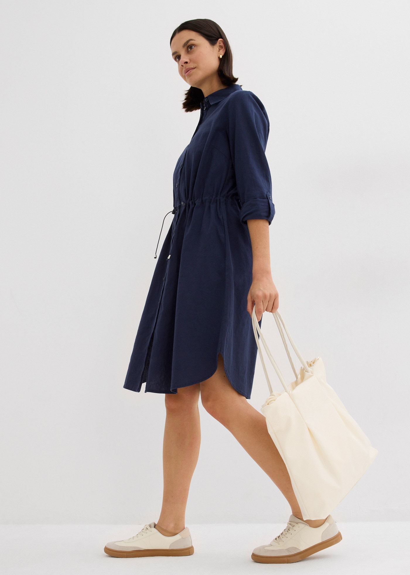 bonprix Midikleid »Hemdblusenkleid aus Leinen-Baumwoll-Mix« 1 tlg. für lässigen Look, aus Leinen-Baumwoll-Mix, in A-Linie, mit Taschen