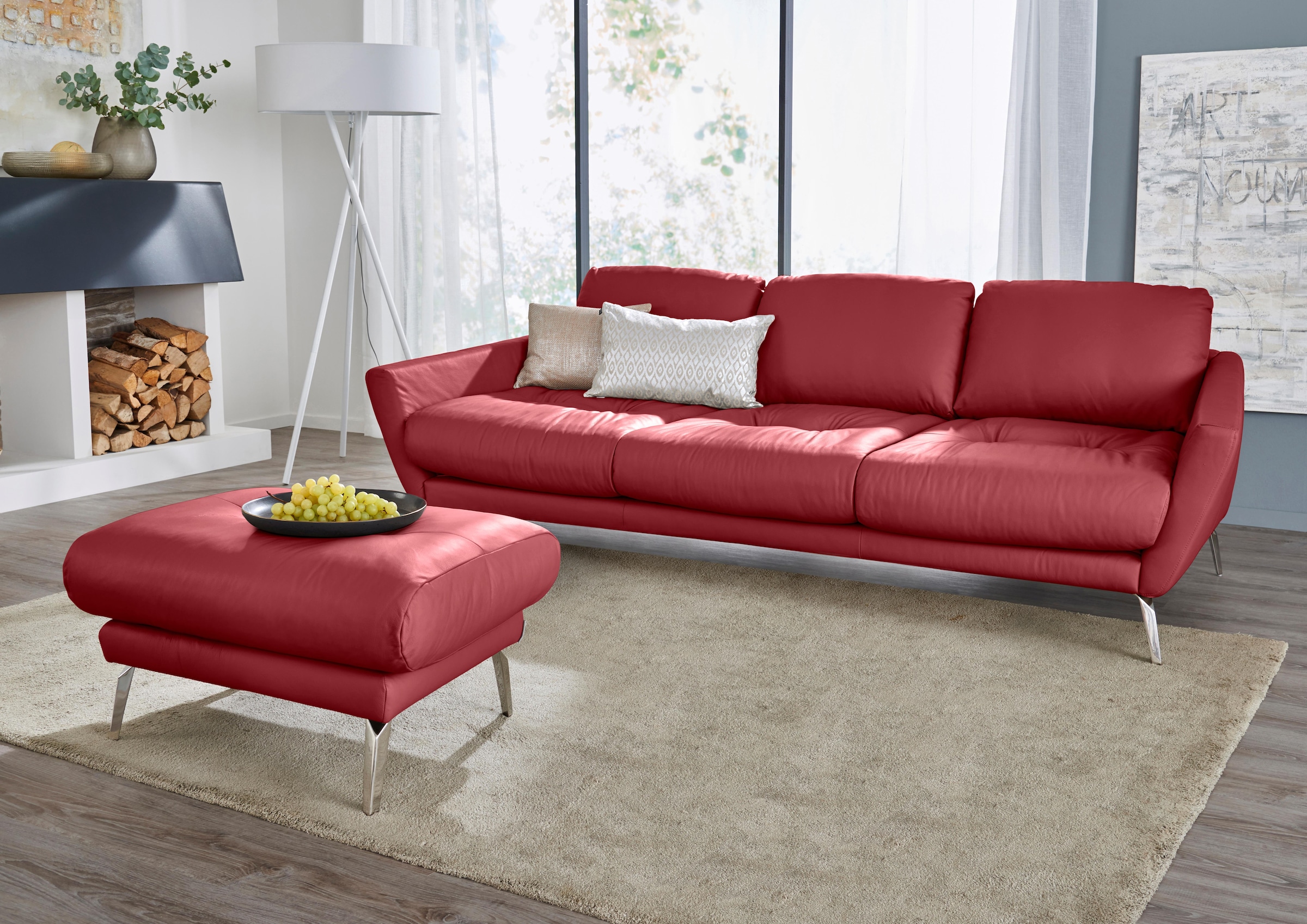 W.SCHILLIG Hocker »softy«, mit dekorativer Heftung im Sitz, Füße Chrom glänzend