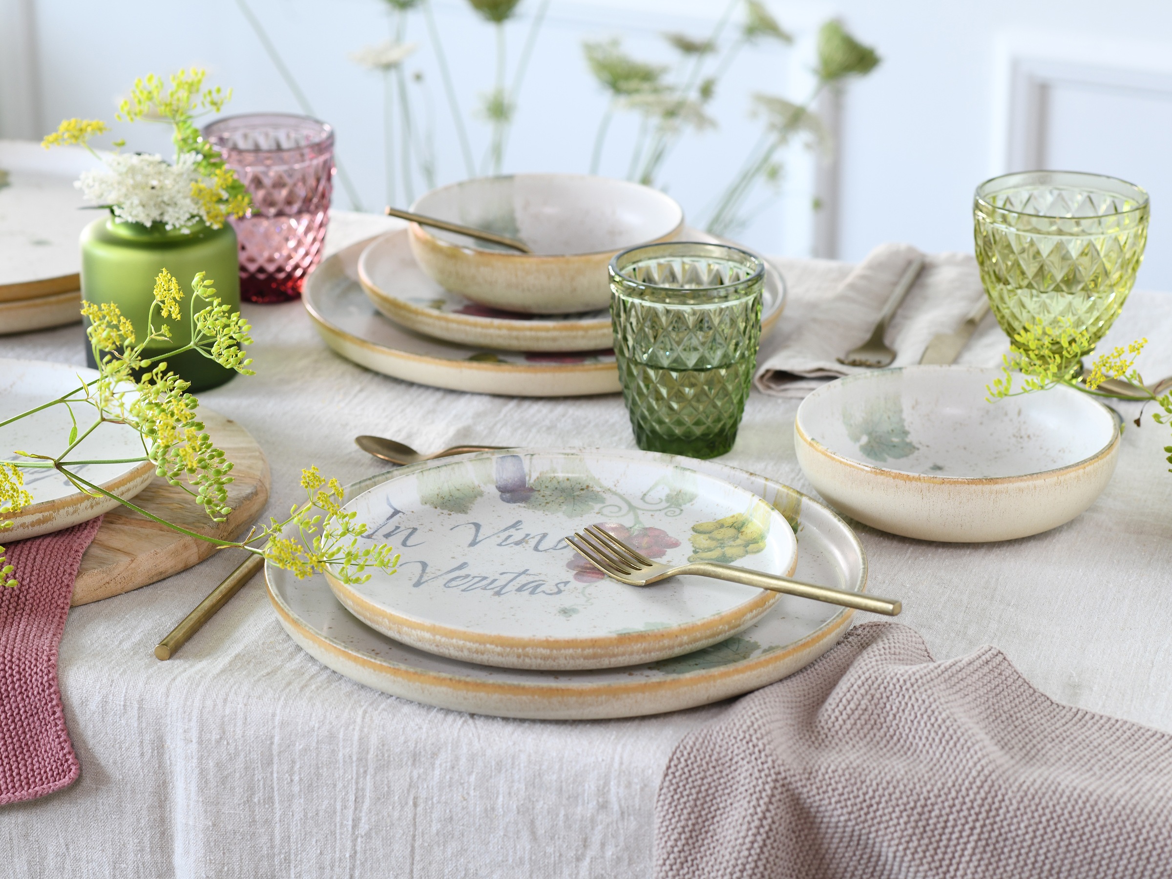 CreaTable Teller-Set »Uno In Vino Veritas, Tellerset 12-tlg« Weintraubenmot günstig online kaufen