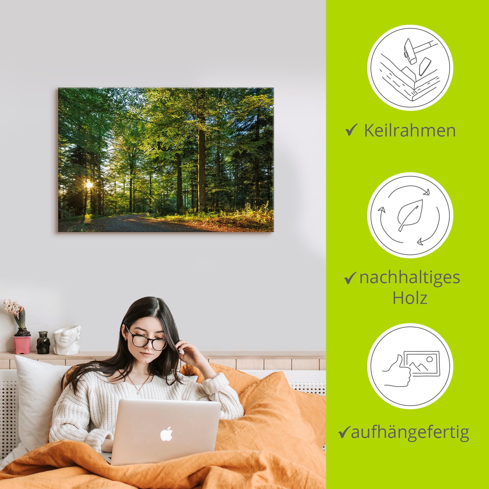Artland Wandbild »Waldweg im Romantischen Schwarzwald«, Waldbilder, (1 St.), als Alubild, Outdoorbild, Leinwandbild, Wandaufkleber, versch. Größen