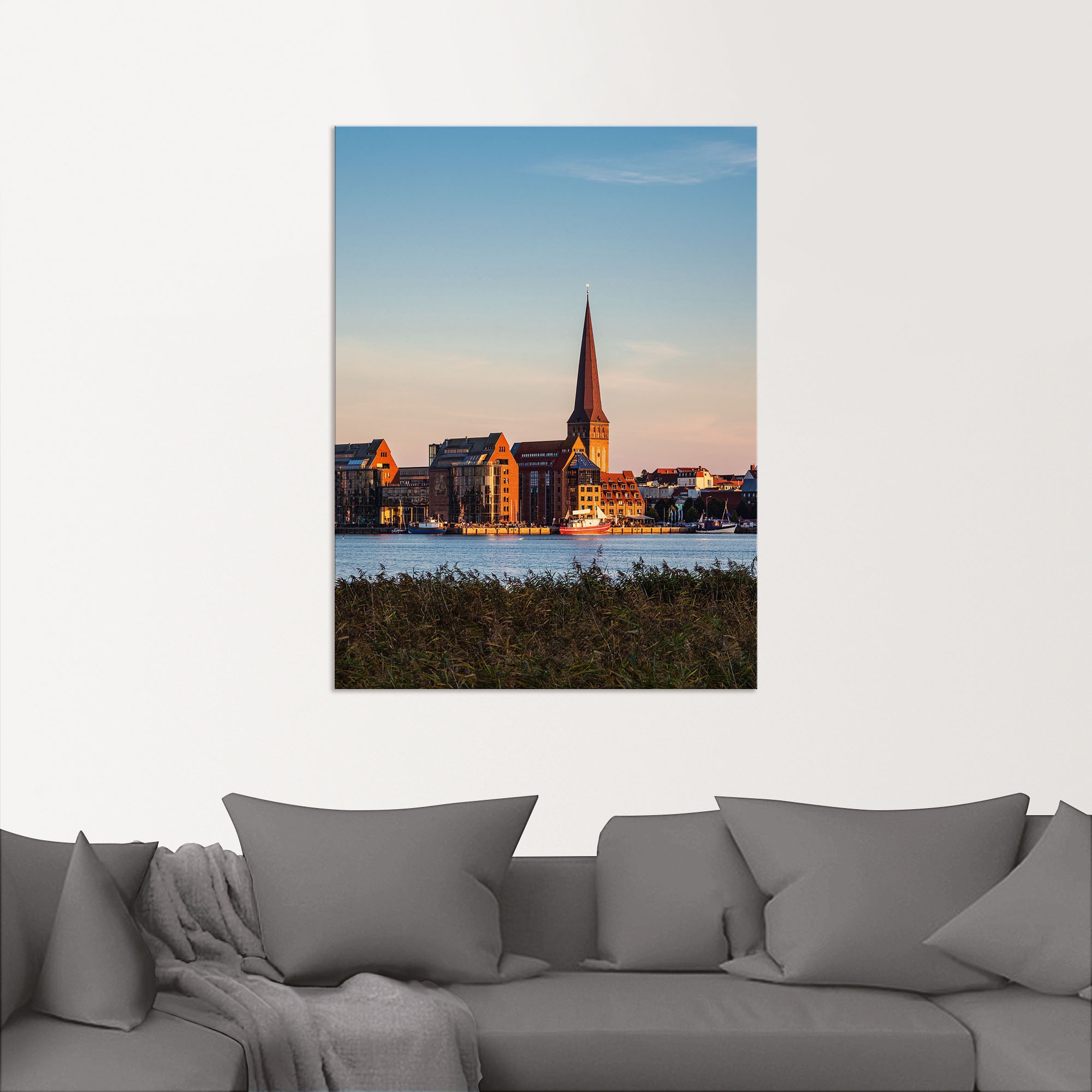 Artland Alu-Dibond-Druck »Blick über Warnow, Hansestadt Rostock«, Rostock, (1 St.), für Innen- und Außenbereich geeignet, Outdoorbild