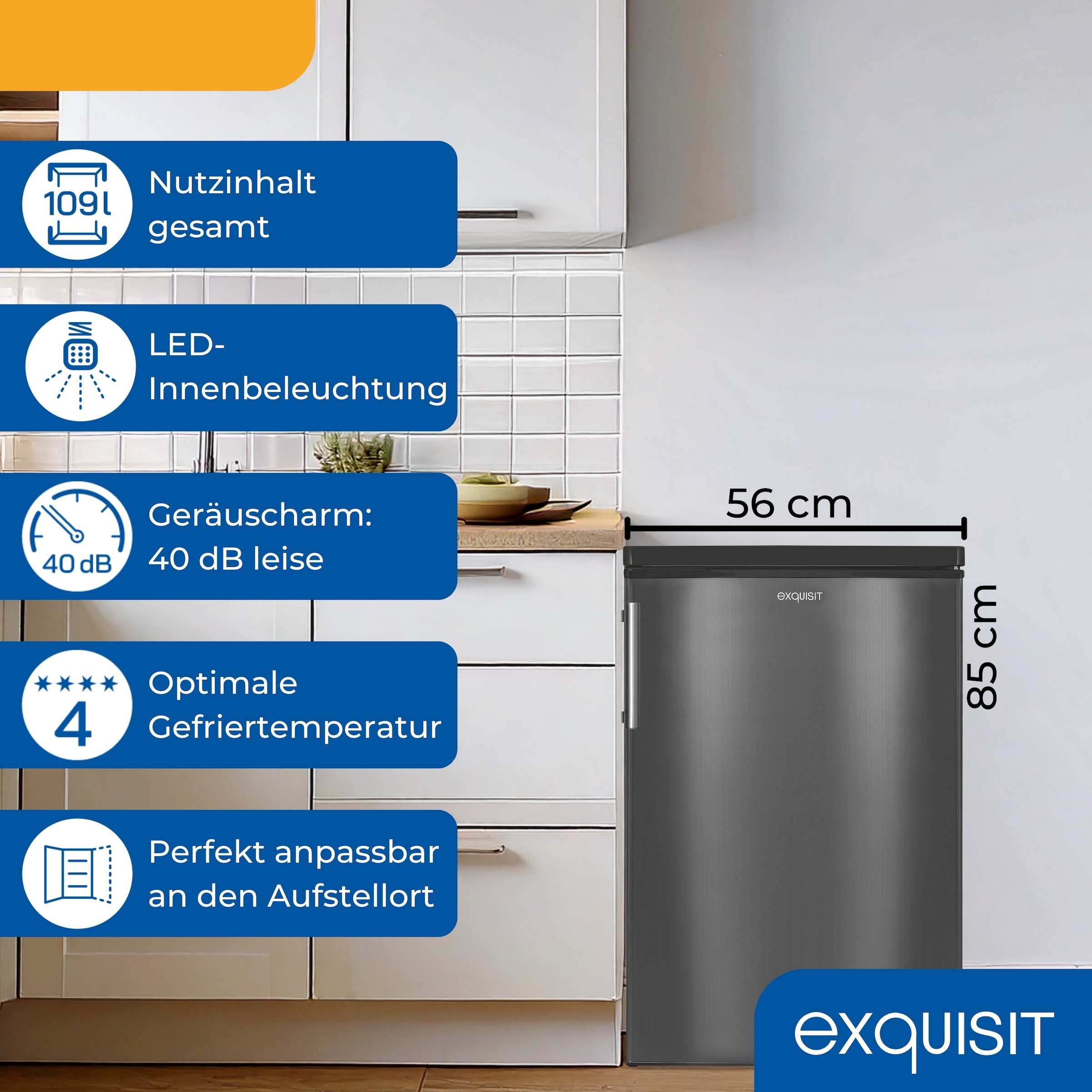 exquisit Kühlschrank KS16-4-HE-040E inoxlook-az »KS16-4-HE-040E inoxlook-az« 85 cm hoch 56 cm breit