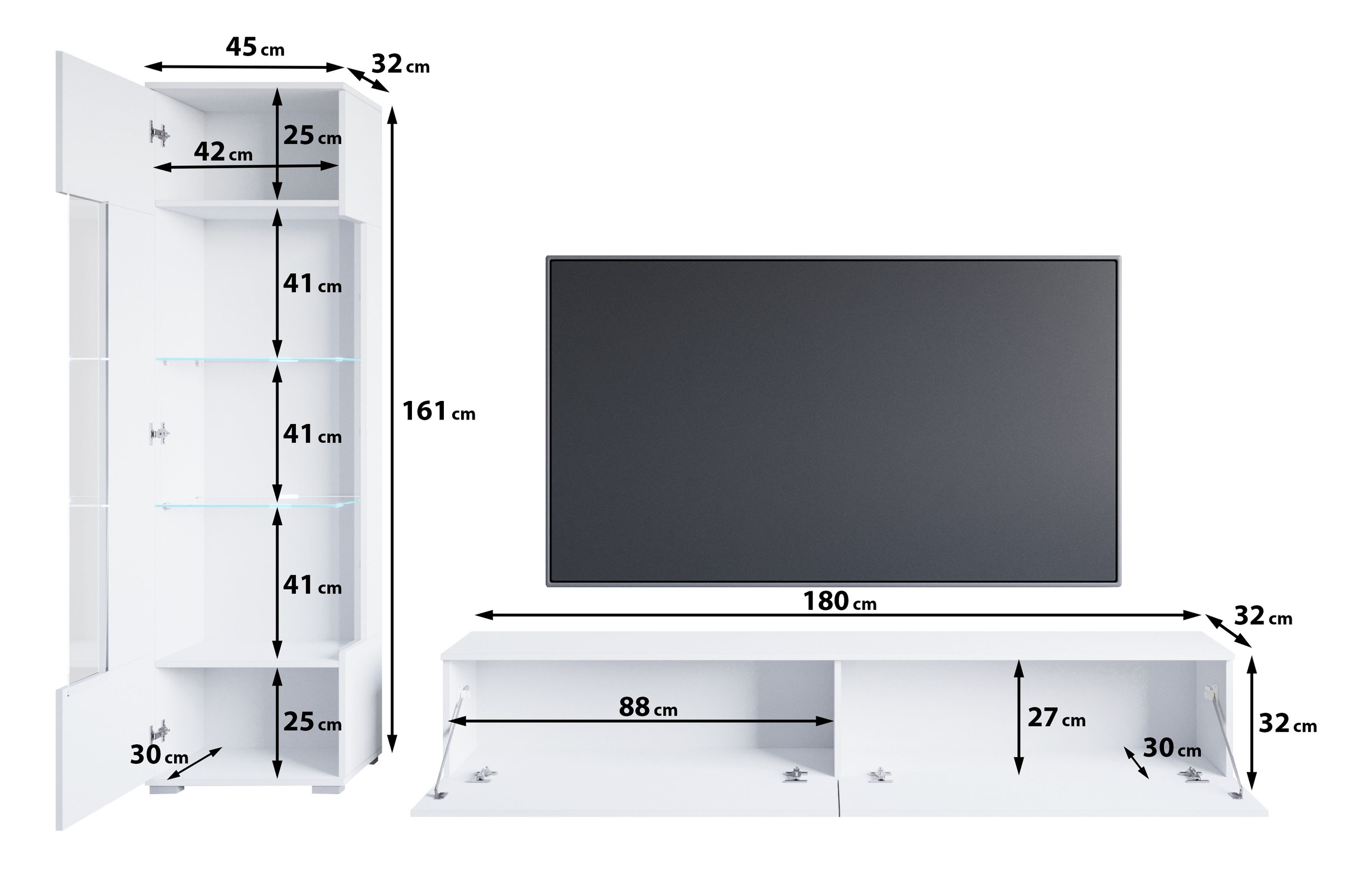 INOSIGN Wohnwand »Kenia, Vitrine Türanschlag links/rechts wechselbar«, (Komplett-Set, 2 St.), Vitrine mit Eckverglasung, hängend und stehend montierbar