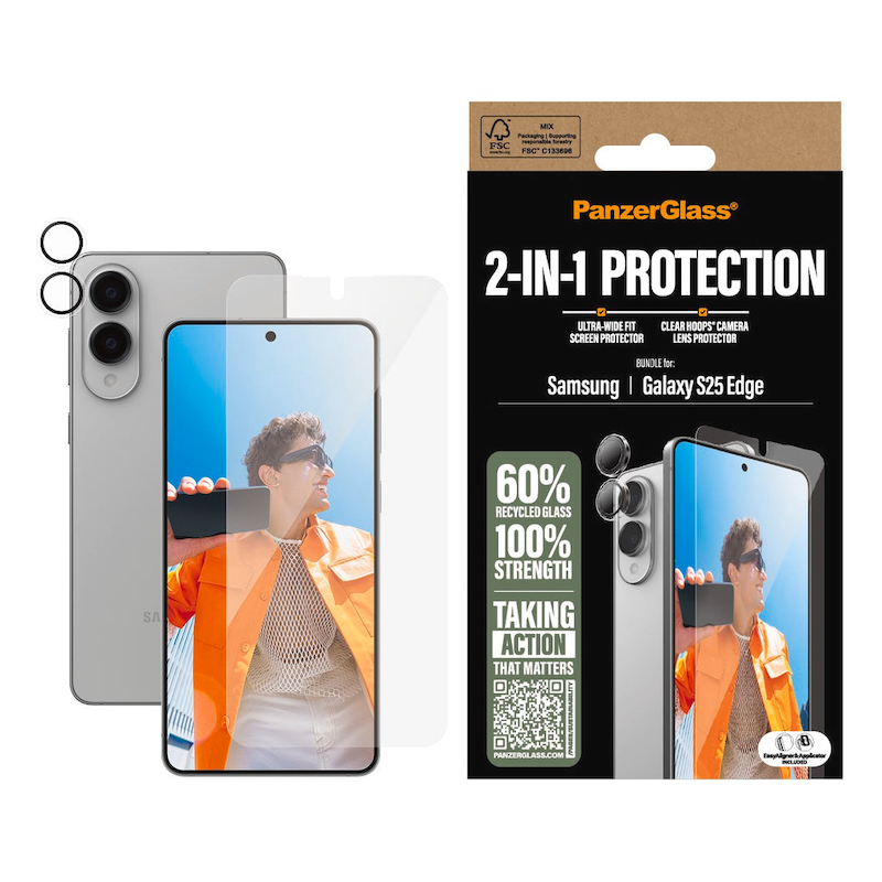 CARE BY PANZERGLASS Displayschutzglas »2-in-1 Protection - Ultra-Wide Fit Screen + Camera Protector« für Samsung Galaxy S25 Edge...