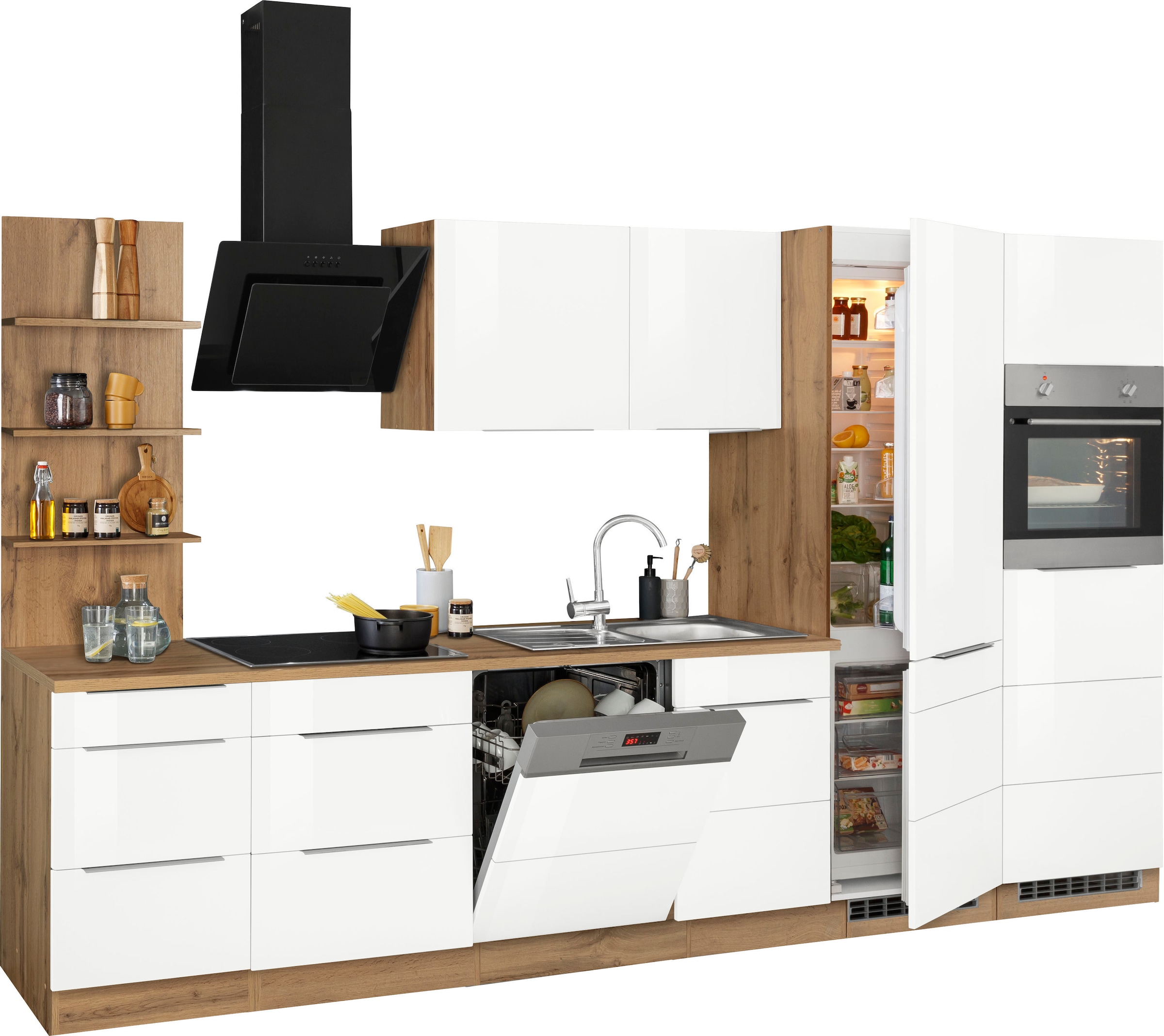 KOCHSTATION Küchenzeile »KS-Brindisi Breite 340 cm«, wahlweise mit E-Geräten und Induktion, mit MDF-Fronten und Regal