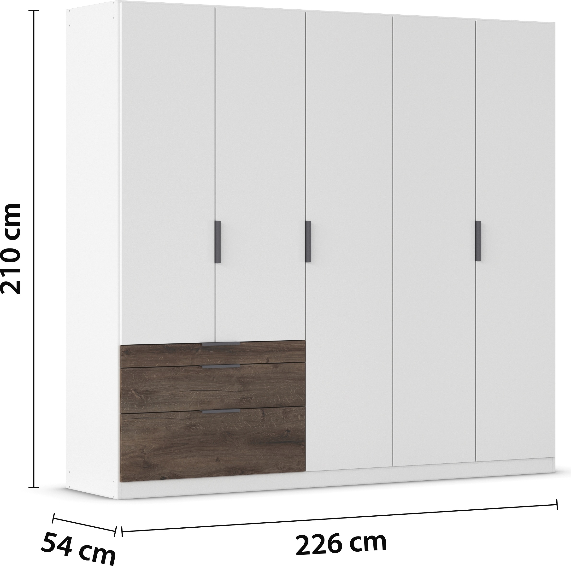 rauch Kleiderschrank »Drehtürenschrank Schrank Garderobe Schlafzimmerschrank KODA«, (oberer Schubkasten mit praktischer Inneneinteilung), mit asymmetrisch angeordneten Schubladen MADE IN GERMANY