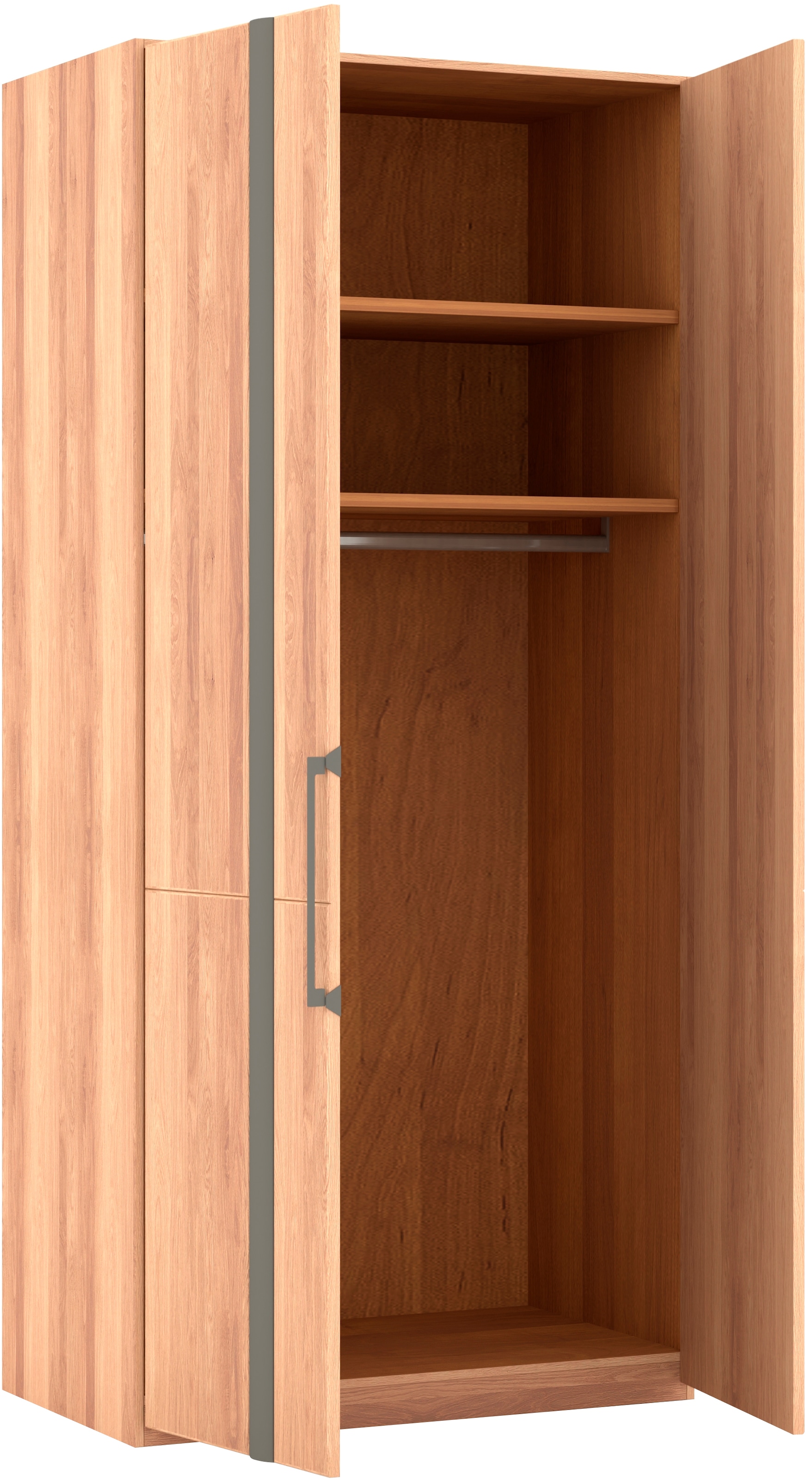 Musterring Drehtürenschrank »Sorrent, Kleiderschrank, teilmassiv Eiche«, (mit Türdämpfern, in 5 Breiten & 2 Höhen, extra Böden, MADE IN GERMANY), Türen in Eiche massiv mit Absetzung in Schiefer, verschiedene Maße