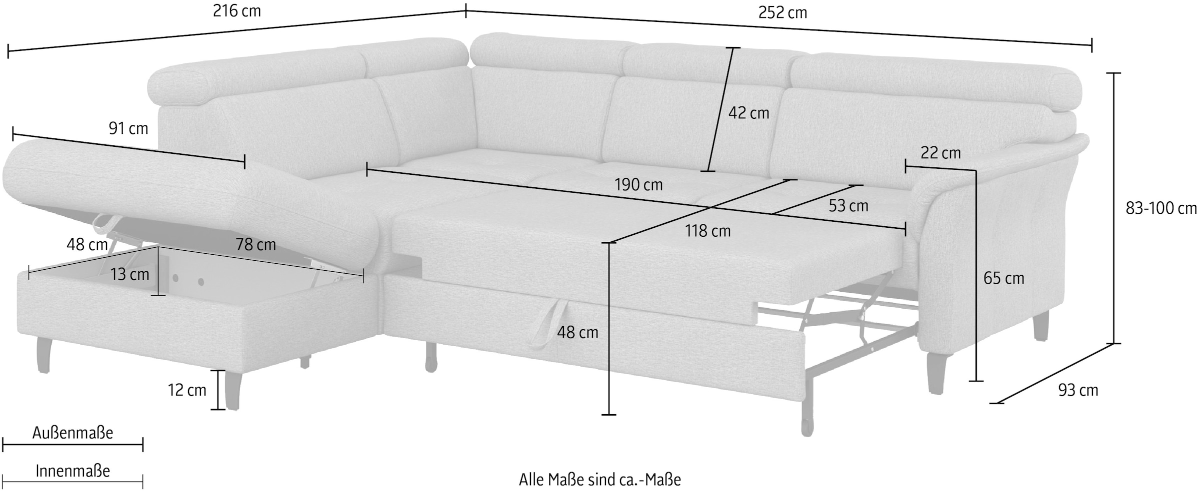 sit&more Ecksofa »Marano L-Form«, inklusive Kopfteilverstellung, wahlweise mit Bettfunktion, Bettkasten