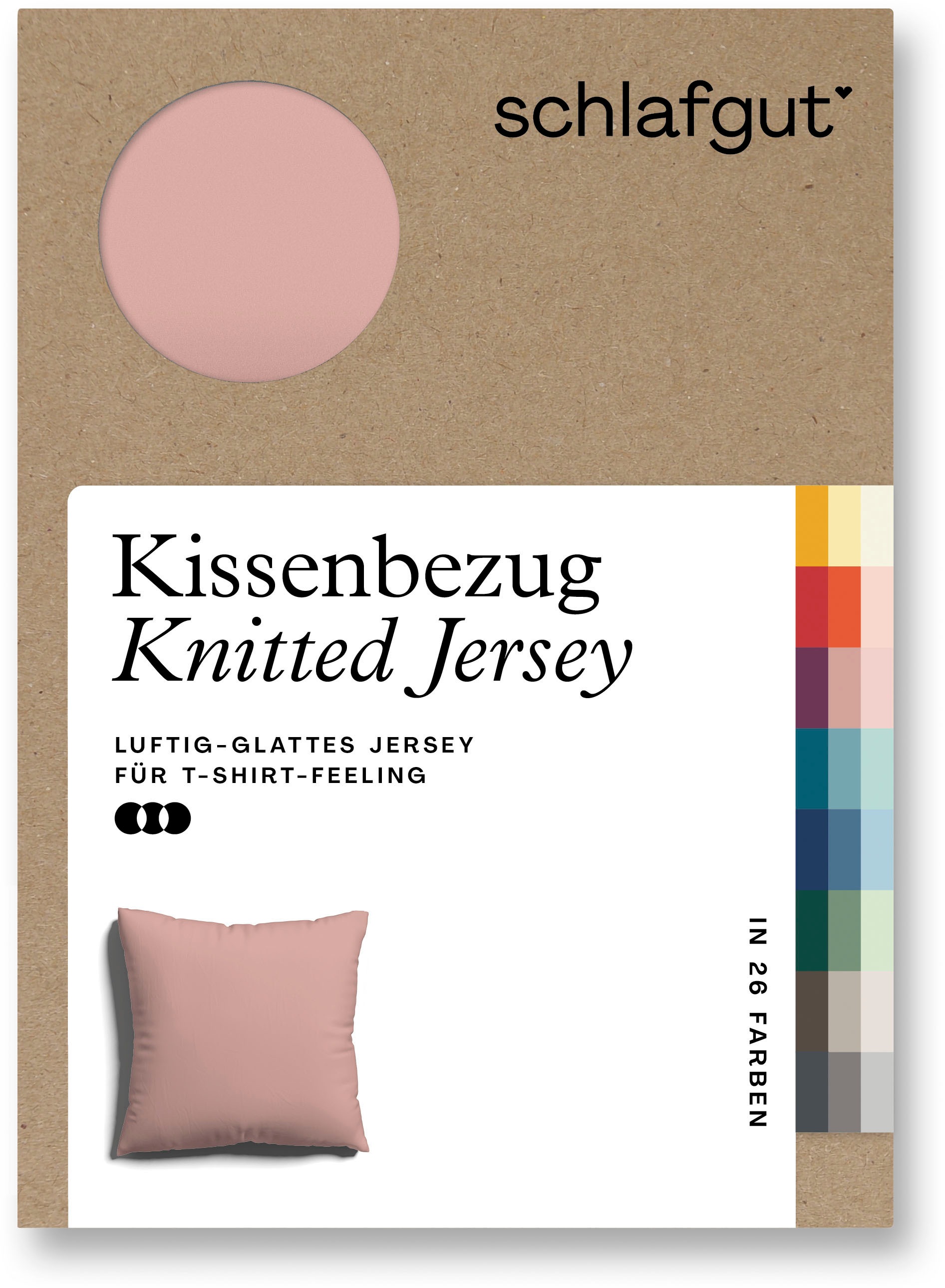 Schlafgut Kissenbezug »Knitted Jersey aus Bio-Baumwolle mit Elasthan, bügelfrei,«, (1 St.), besonders fein gestrickt, Kissenhülle mit farbigem Reißverschluss