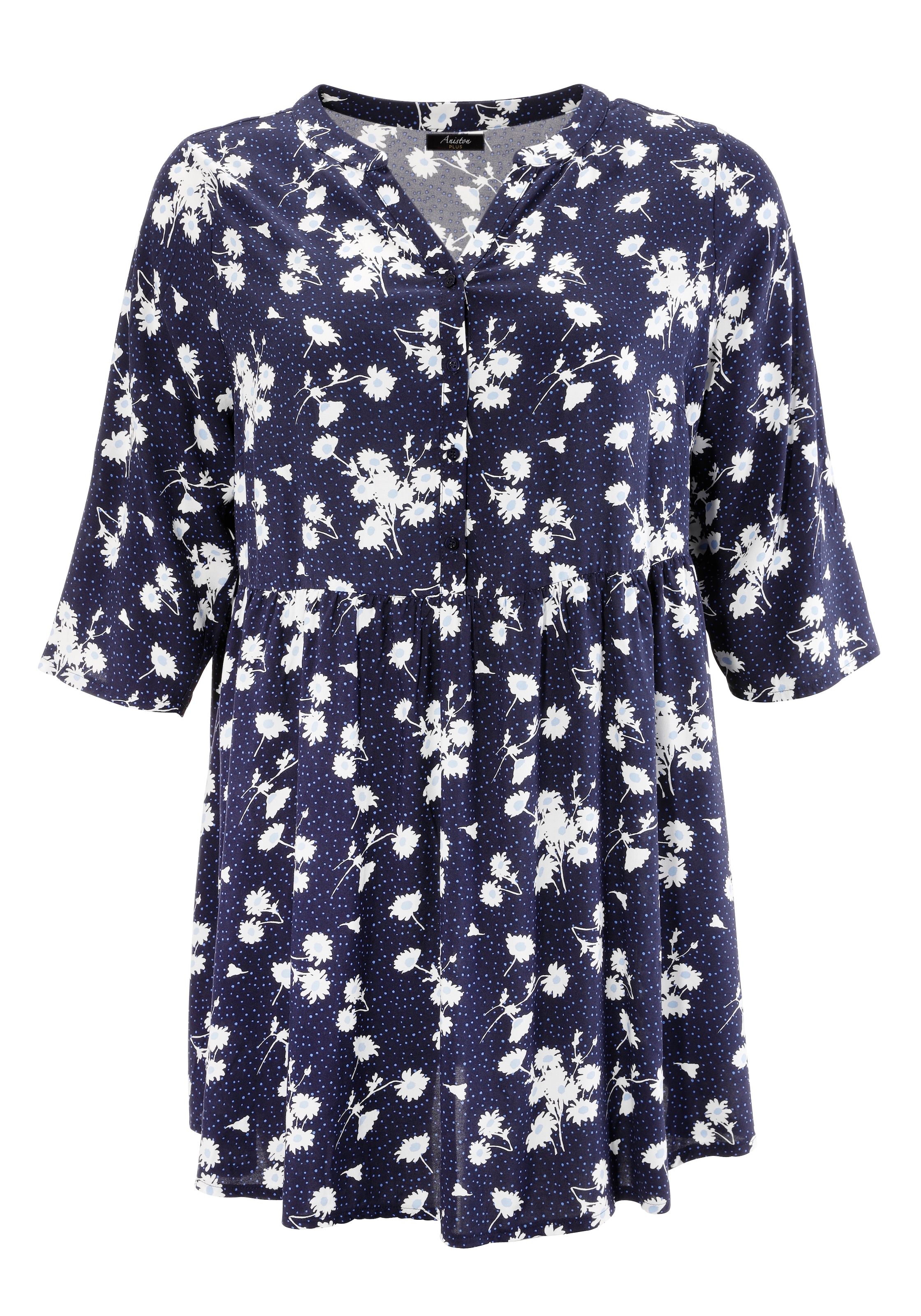 Aniston PLUS Longbluse, mit Blumen und kleinen Pünktchen bedruckt