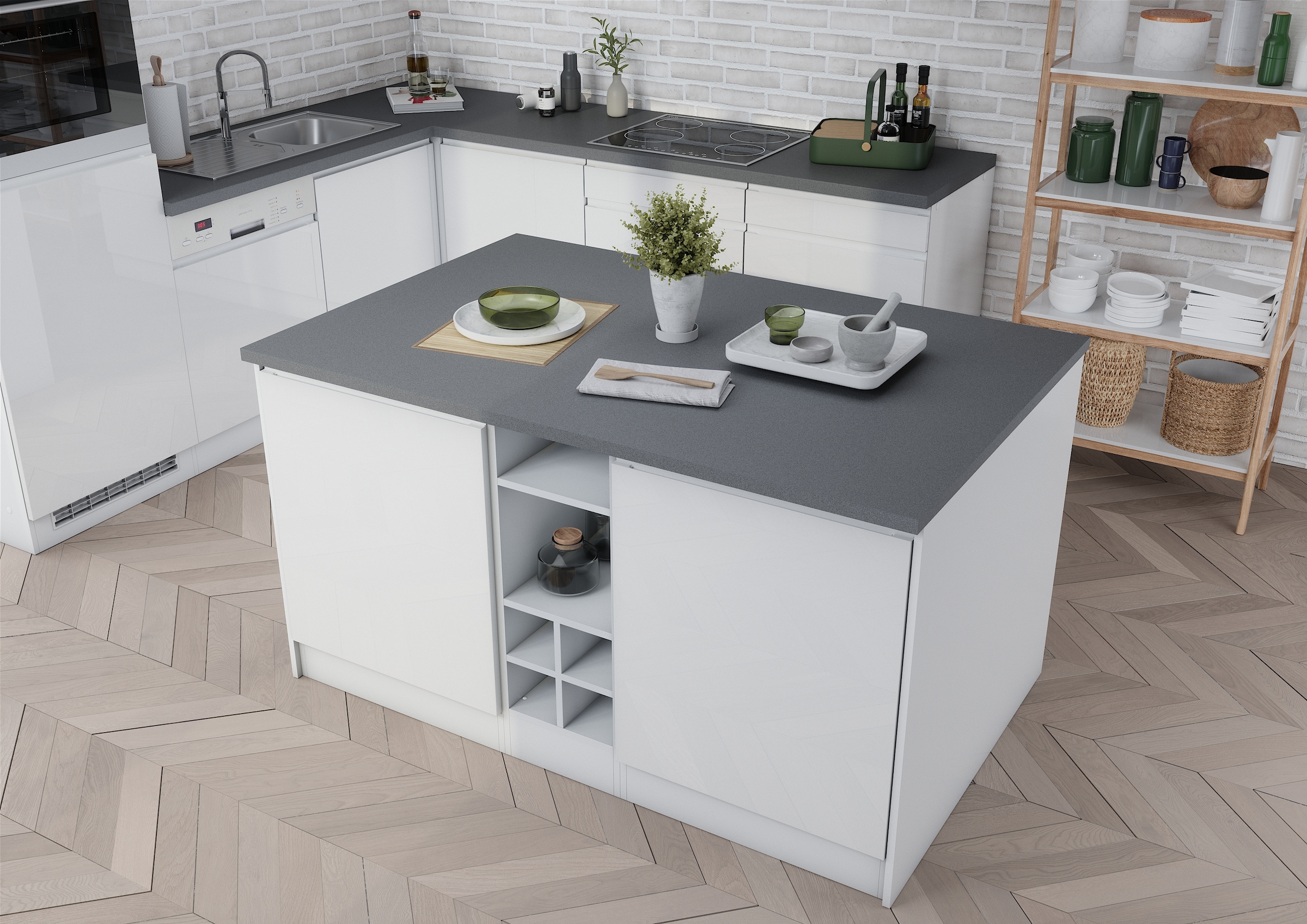 KOCHSTATION Kücheninsel »KS-Virginia«, Breite 153 cm, MDF-Fronten, Flaschenregal