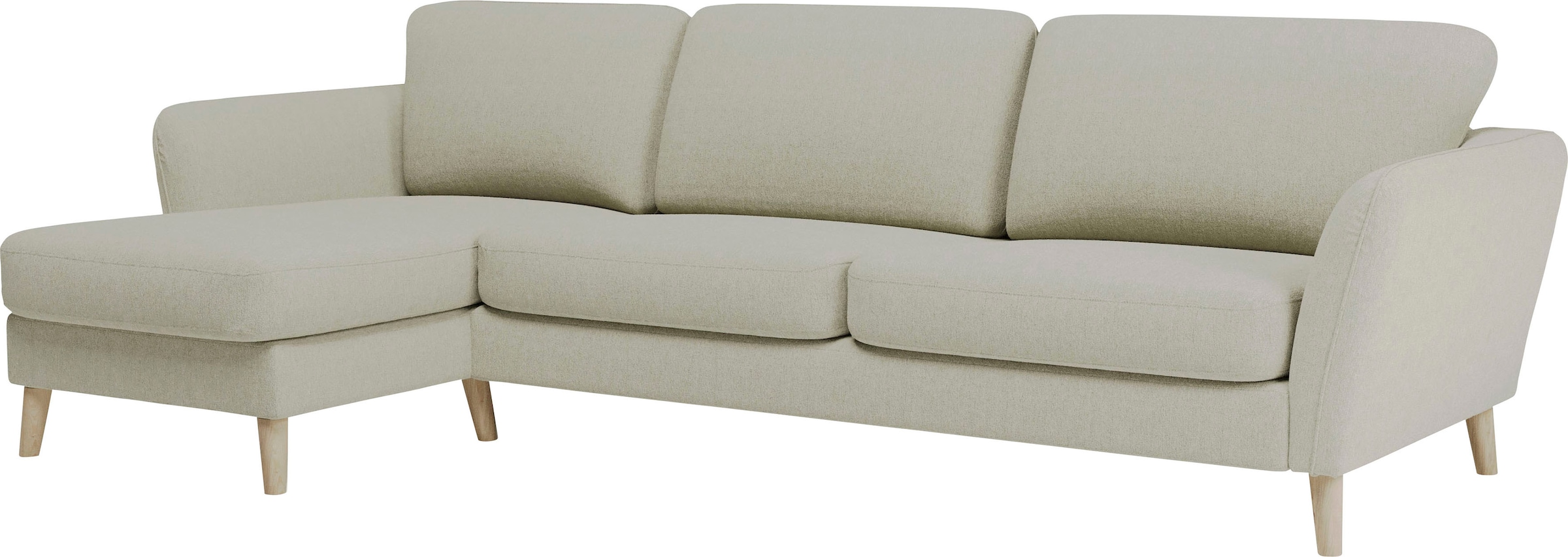 Home affaire Ecksofa »MARSEILLE (279/152cm),L-Form, Rec. rechts/links, verschiedene Bezüge«, Massivholzbeine Eiche, Landhausstil, Wellenunterfederung