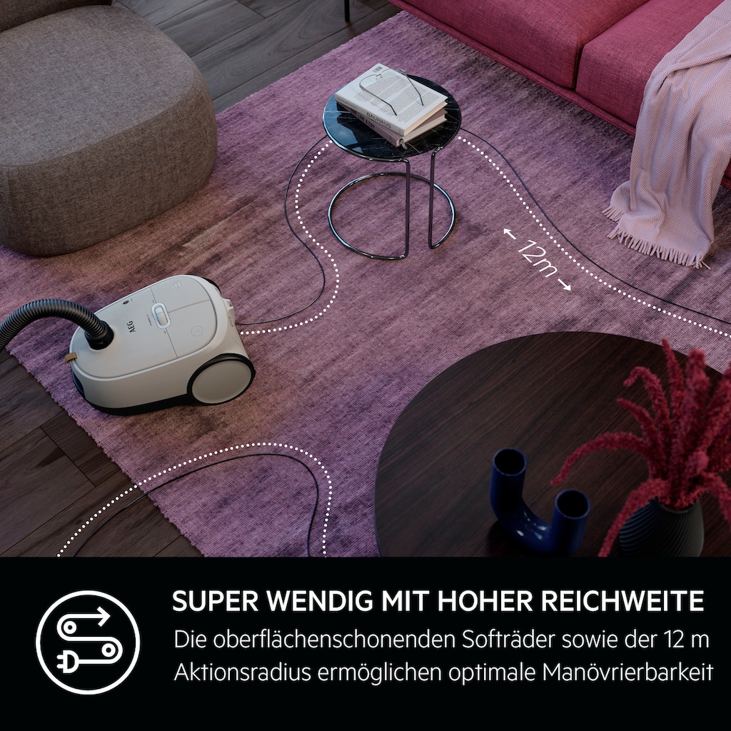 AEG Bodenstaubsauger »HYGIENIC 6000 (AB61H6SW)«, 850 W, mit Beutel, hohe Saugleistung, inkl. Zusatzdüsen, 50 % Recyclingkunststoff