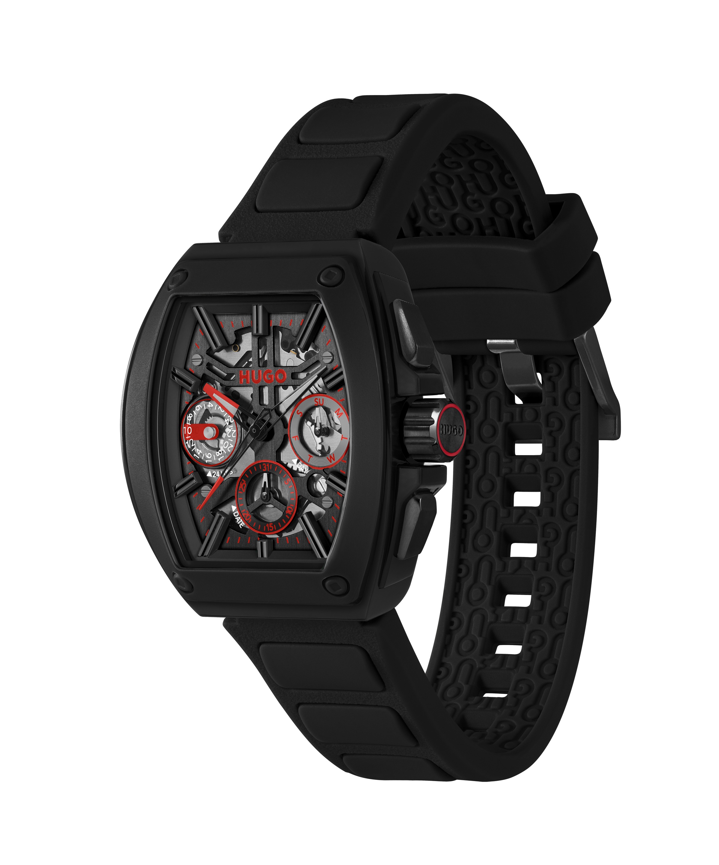 HUGO Multifunktionsuhr »#HUGO ID SKELETON« Quarzuhr, Armbanduhr, Herrenuhr, Silikonarmband, analog