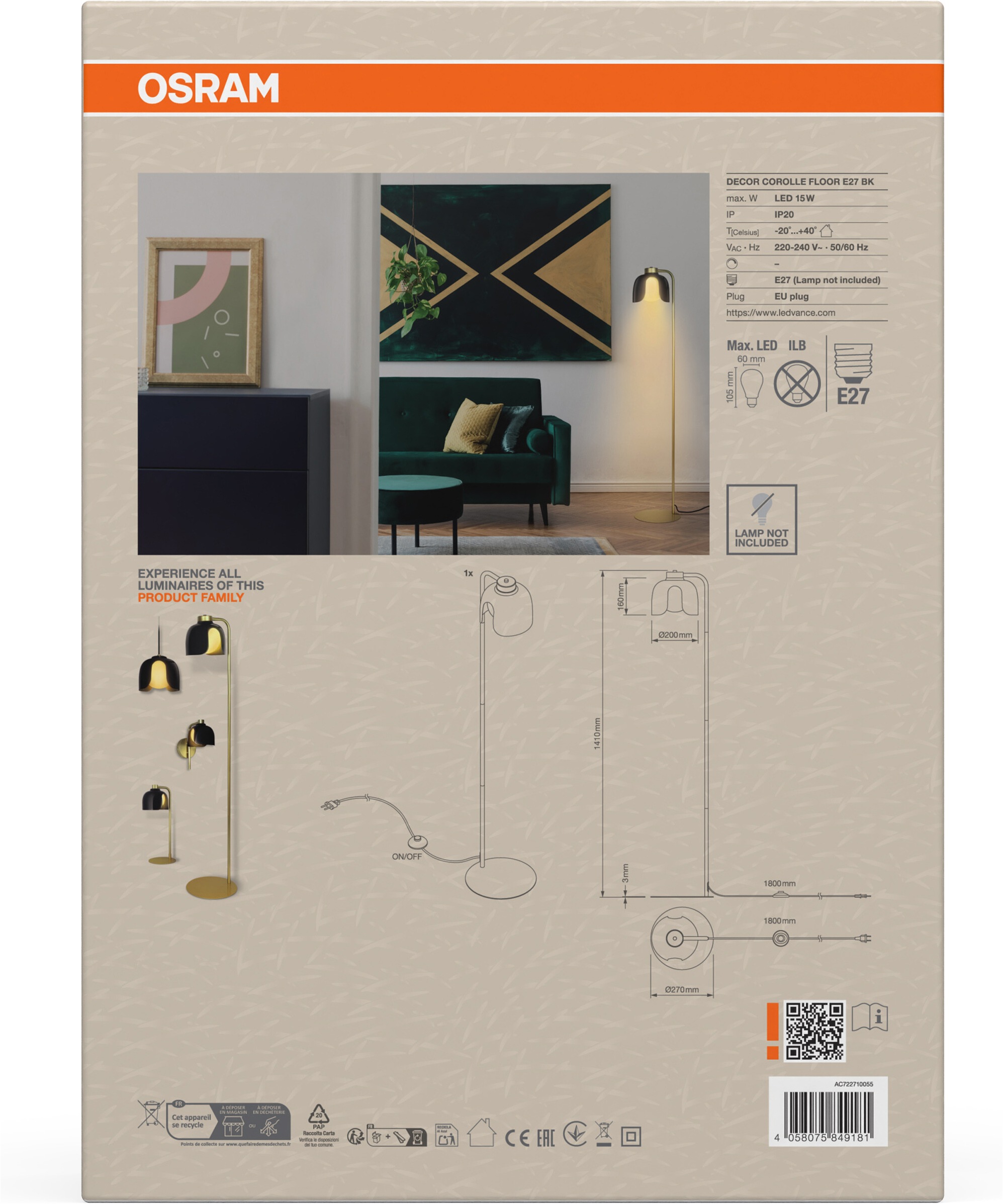 Osram Stehlampe »Decor Corolle« E27 1 Stk. Fassung E27, Stahl und Glas