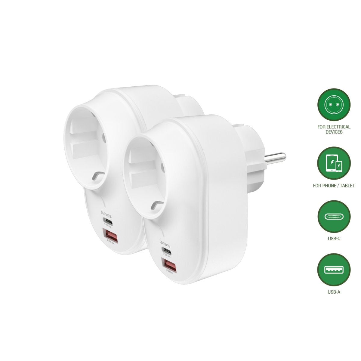 4smarts Universal-Ladegerät »USB-C/A Steckdosenadapter 2er Set«, (Packung, 2 St., 2x USB-C/A Steckdosenadapter)