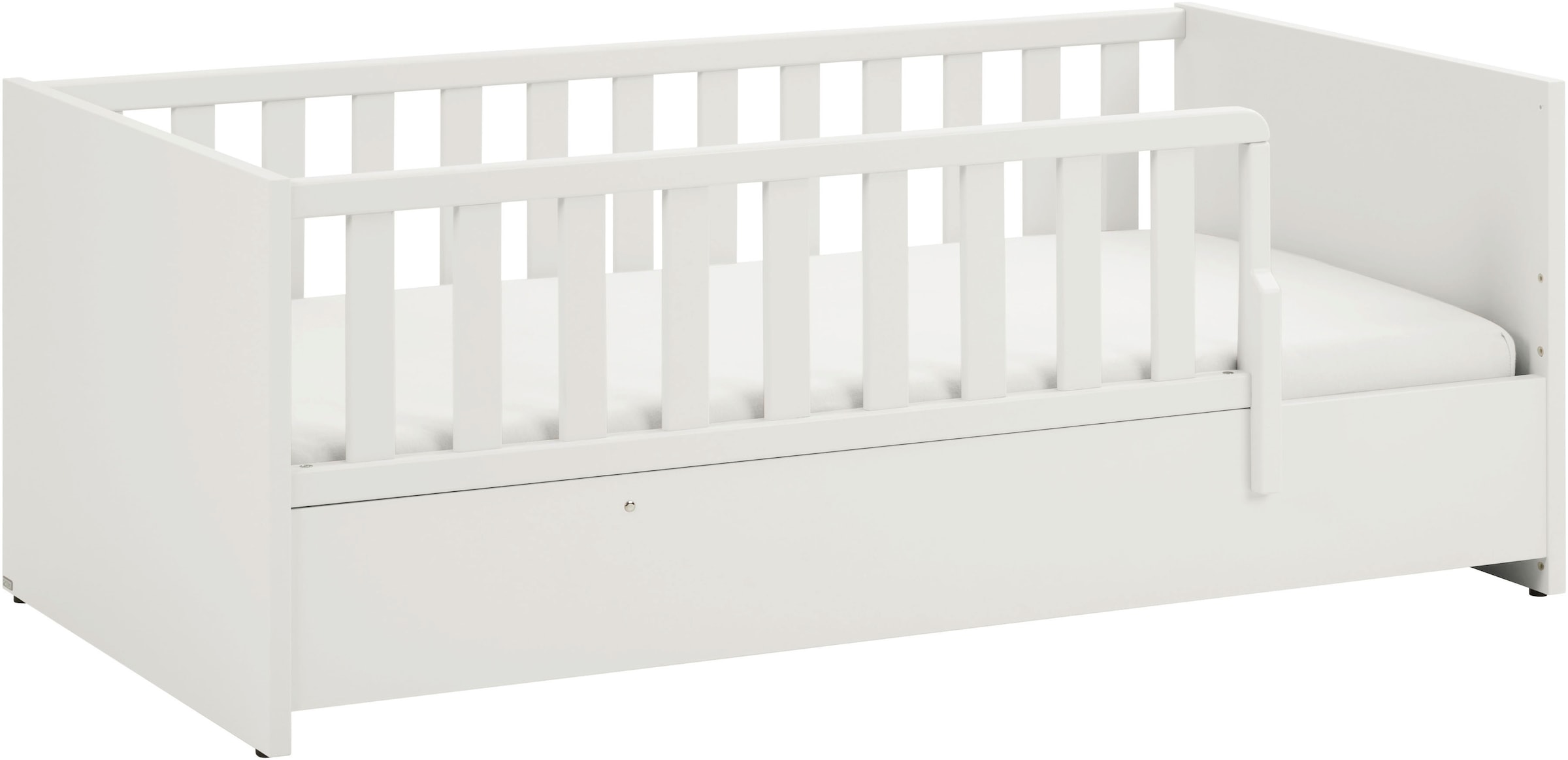 PAIDI Babybett »LITTLE SNU 70x140cm in Beige oder Weiß, umbaubares Bodenbett« Kinderbett mit Rausfallschutz aus Massivholz, langlebiges Gitterbett