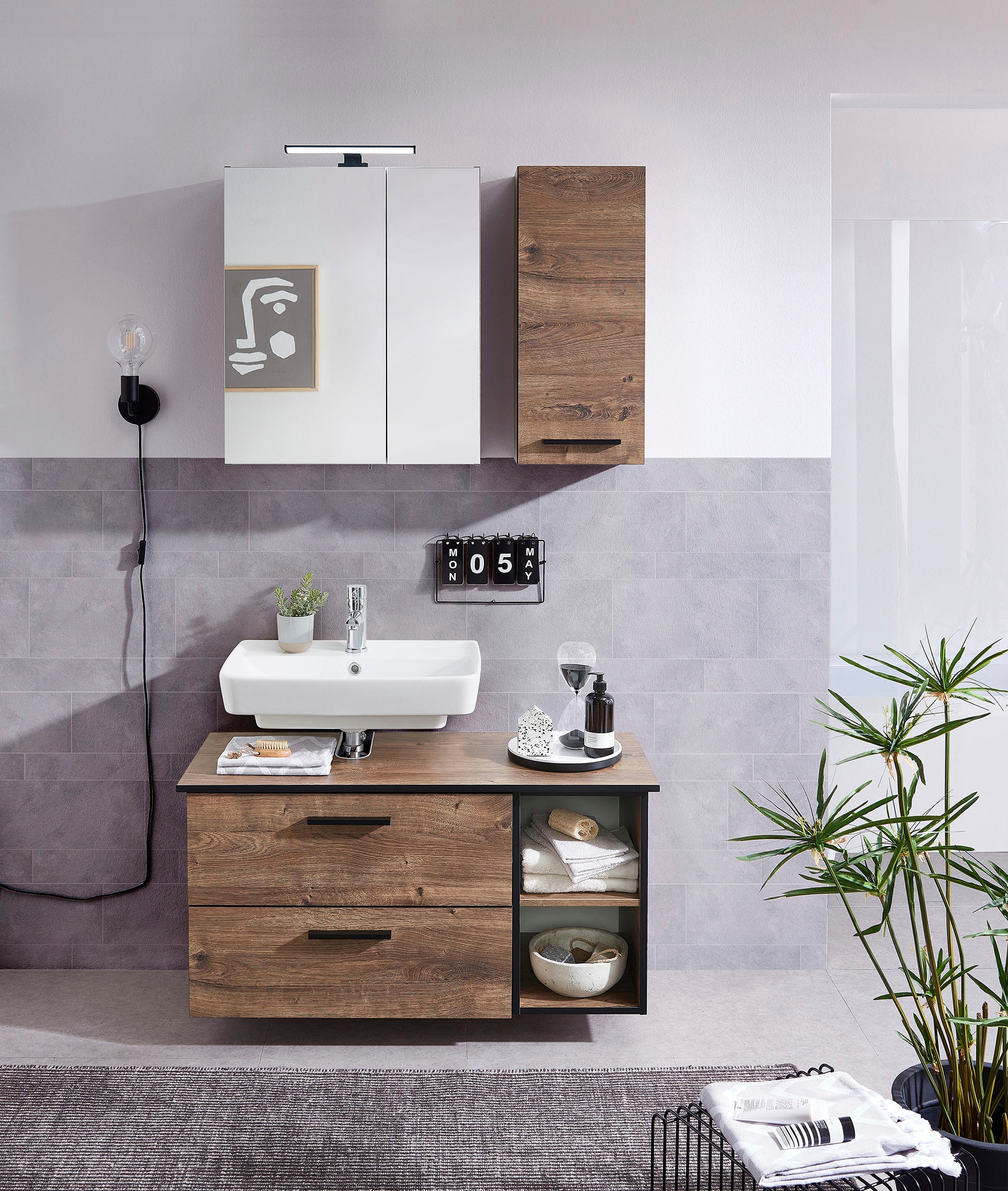 Saphir Unterschrank »Quickset 374 Badschrank mit 2 offenen Fächern, Unterschrankregal«, Badezimmer-Regal, Eiche Ribbeck quer Nachbildung, 30 cm breit