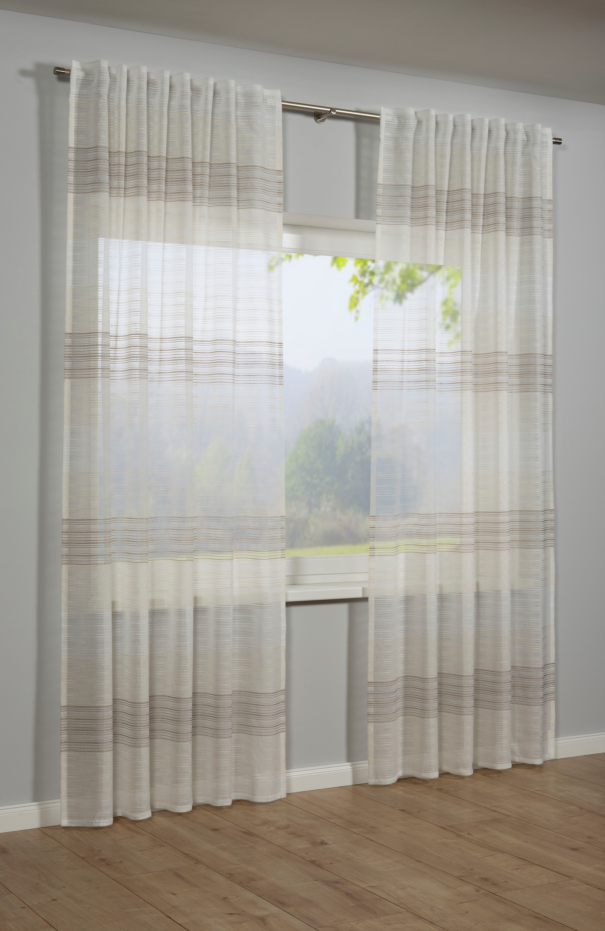 Sehlbach Gardine »Schal Webstreifen« Schlaufen 1 Stk. tlg. mit Gardinenband günstig online kaufen