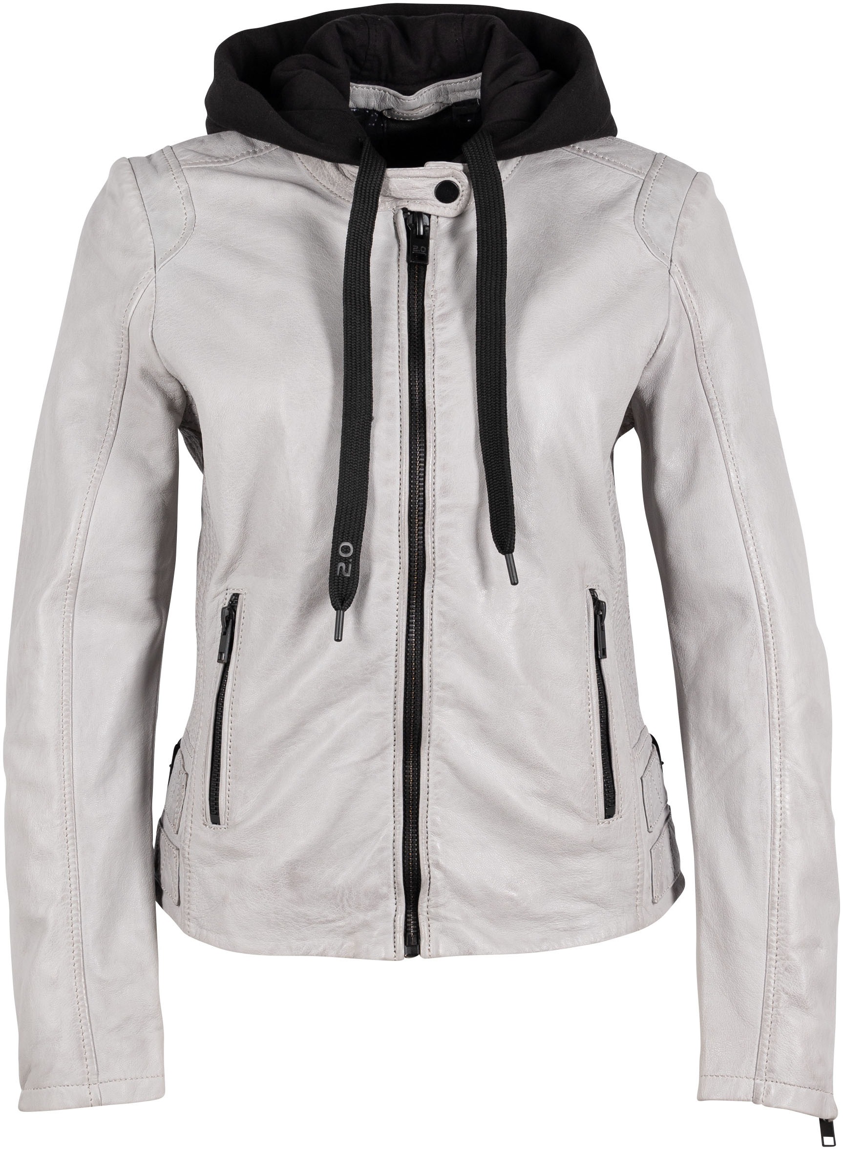 MAURITIUS Lederjacke »G2WAlya SF« mit Kapuze mit farblichpassender Kapuze, Reißverschluss light grey 4XL