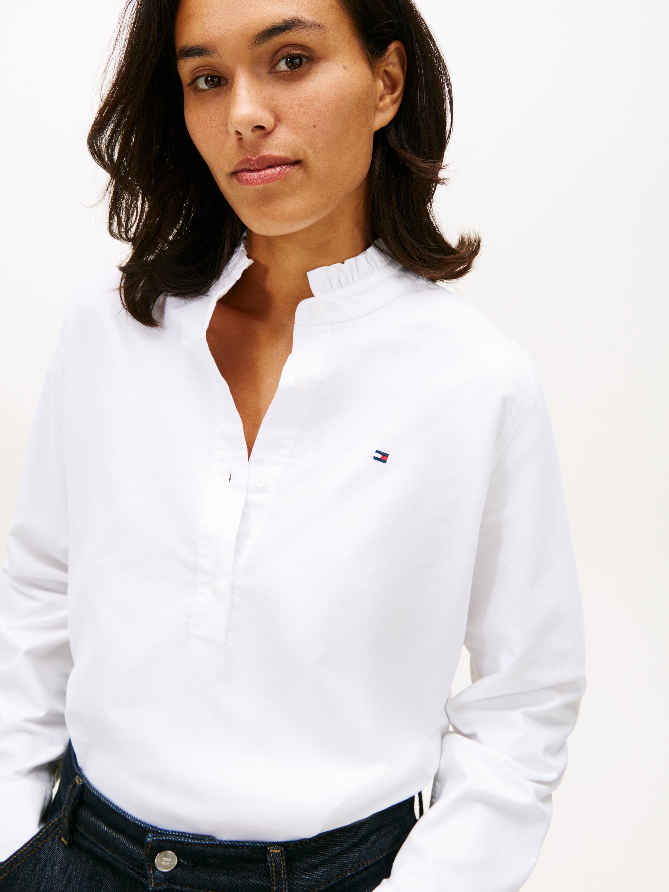 Tommy Hilfiger Langarmbluse »OXFORD RUFFLE NECK SHIRT« mit Rüschen Detail