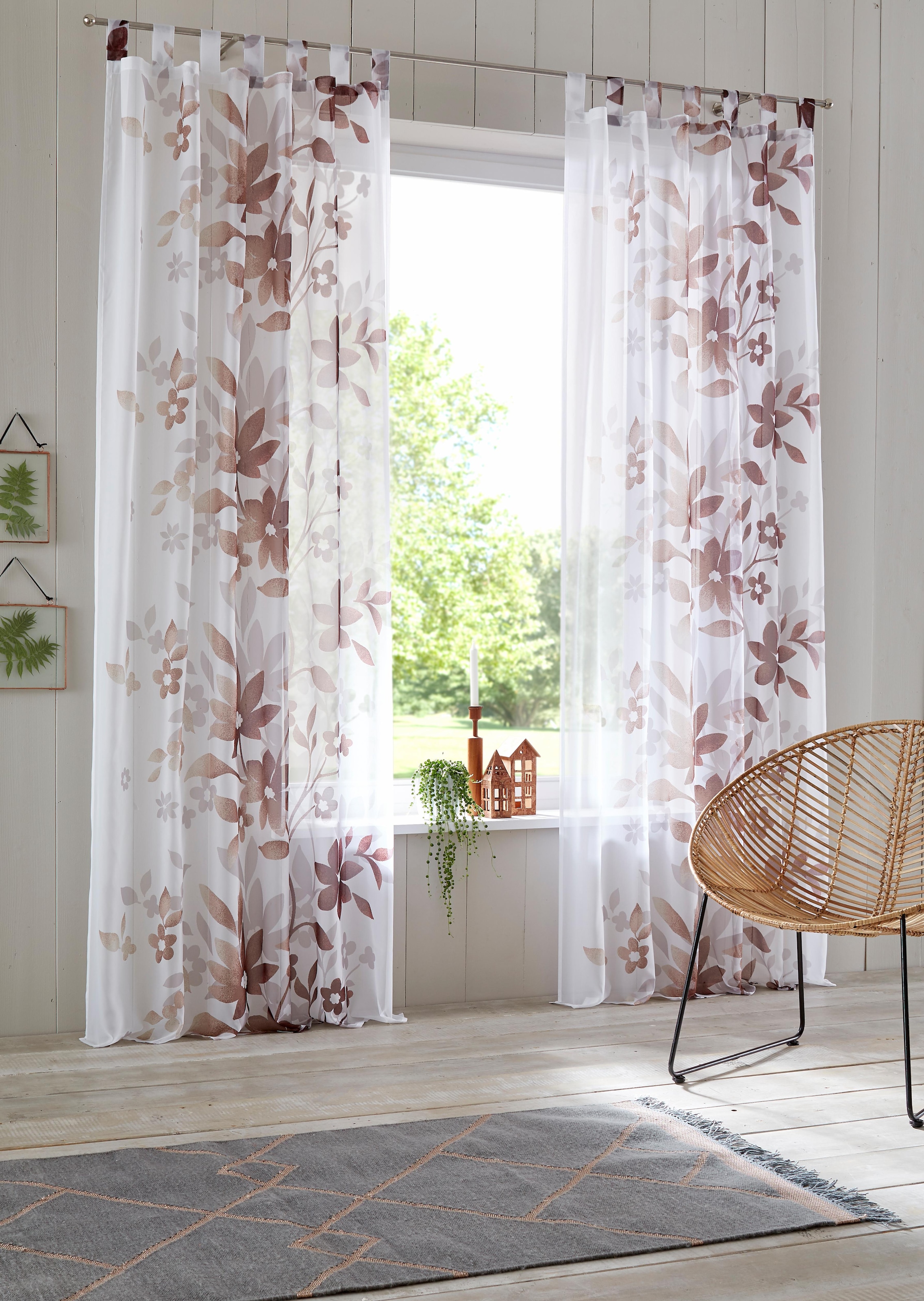 Home affaire Gardine »Ina« Schlaufen 2 Stk. tlg. 2-er Set, einseitig floral günstig online kaufen