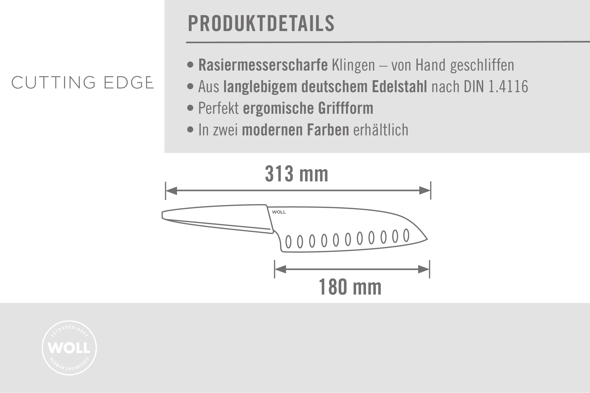 WOLL Santokumesser »Cutting Edge« aus deutschem Edelstahl gemäß DIN 1.4116