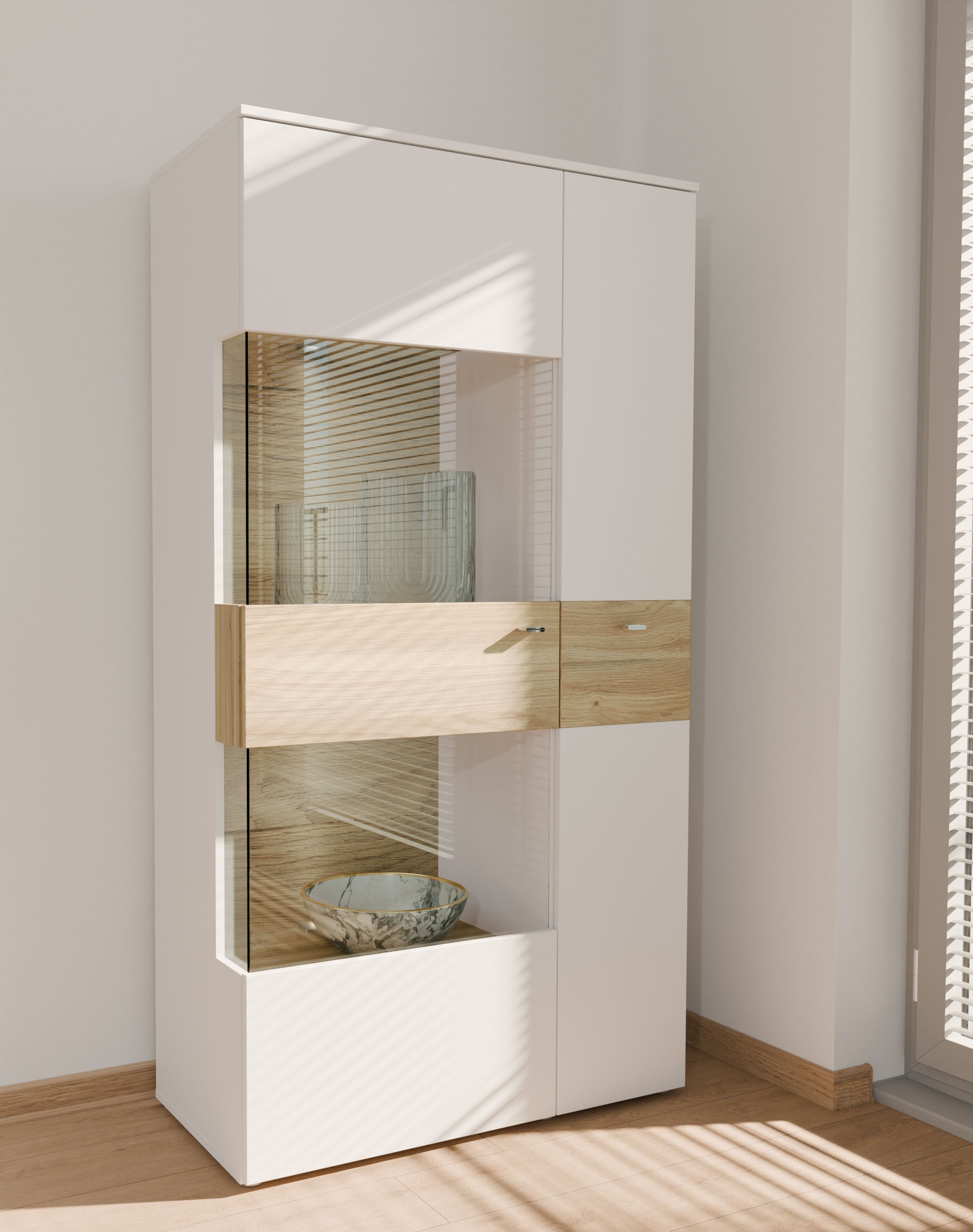FORTE Vitrine "Como" Highboard, LED Beleuchtung Einlegeböden, Glastüre, Sof günstig online kaufen