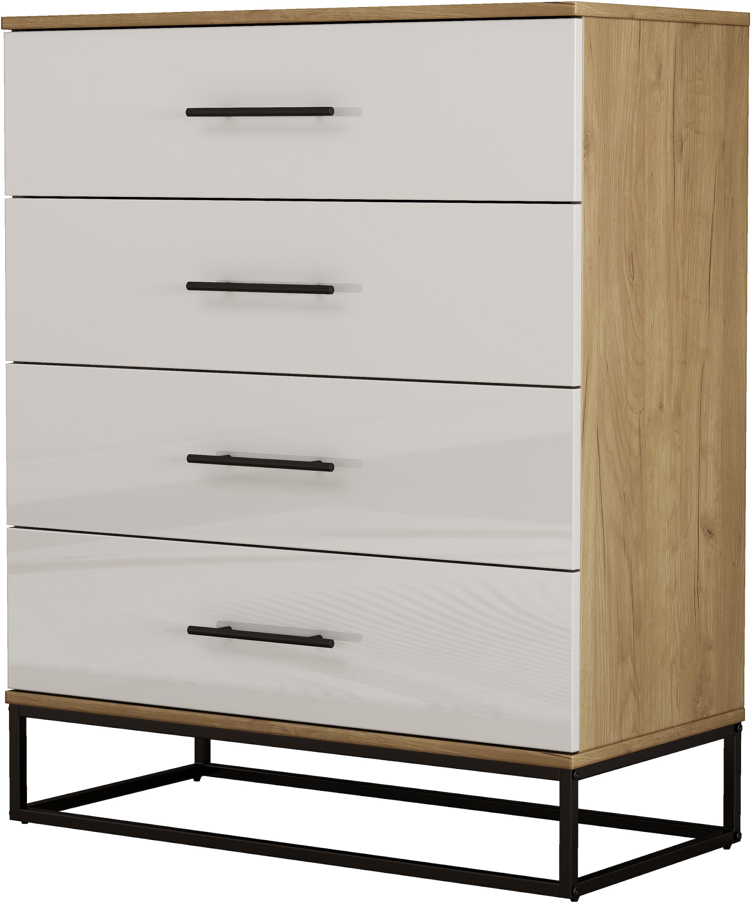 OTTO home Schubkastenkommode »Lucca Sideboard mit schwarzen Griffen 4 Schubladen Kufengestell« Hochwertige Hochglanzfronten in weiß, 