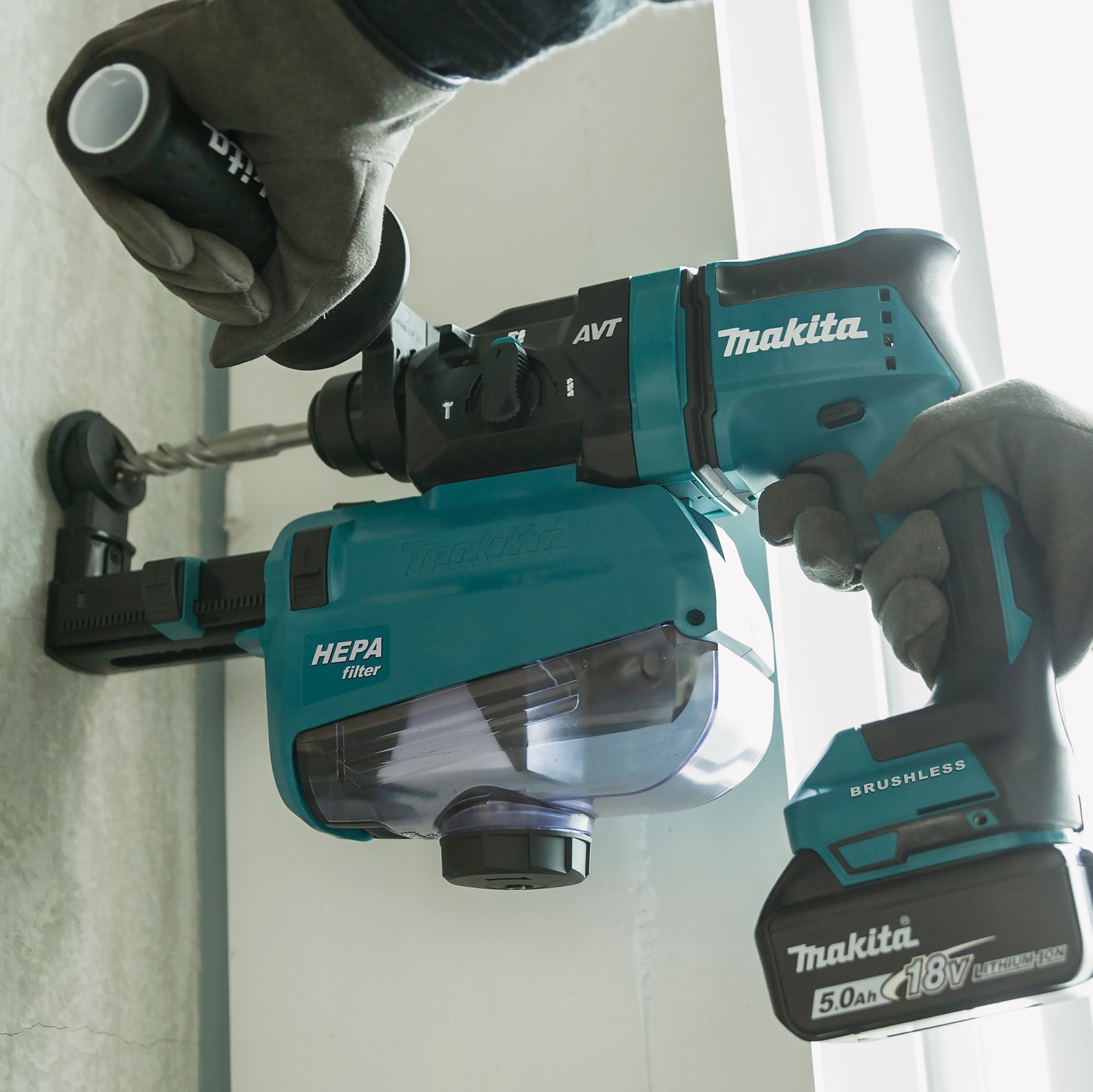 7. Bild von Makita Akku-Kombibohrhammer »DHR182RTWJ«, (Set), 18 V, SDS+, inkl. 2 Akkus