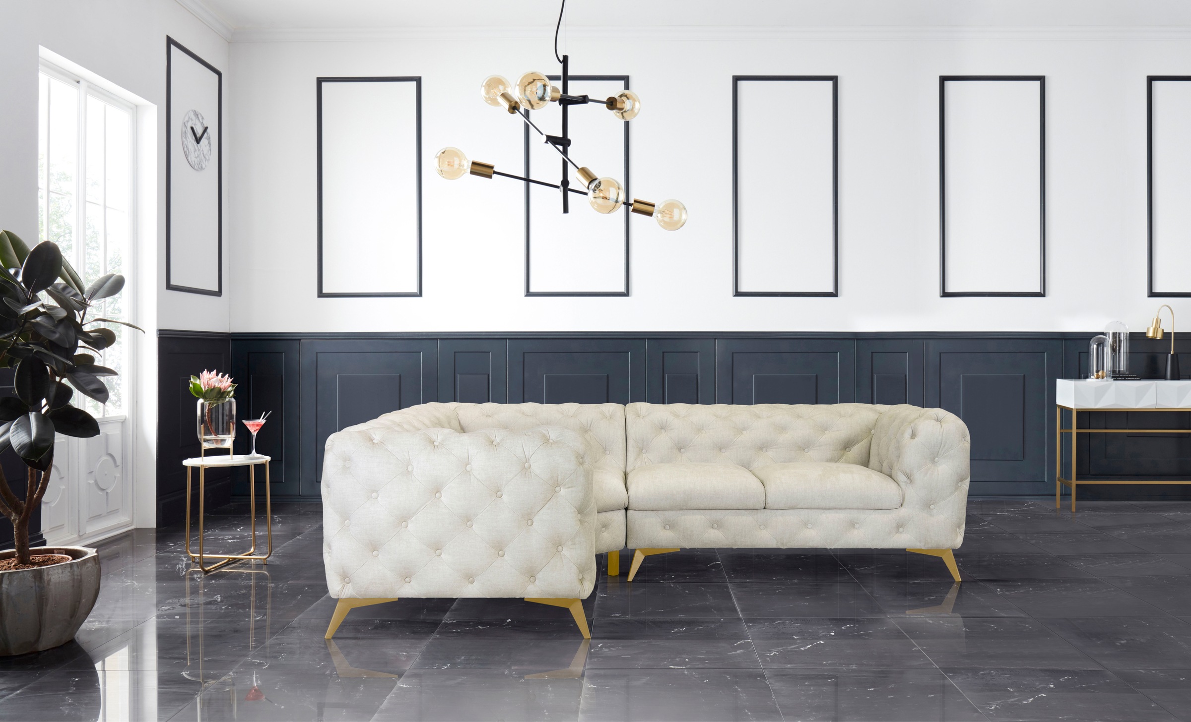 Home affaire Chesterfield-Sofa »Ecksofa GLYNIS L-Form mit Wellenunterfederu günstig online kaufen