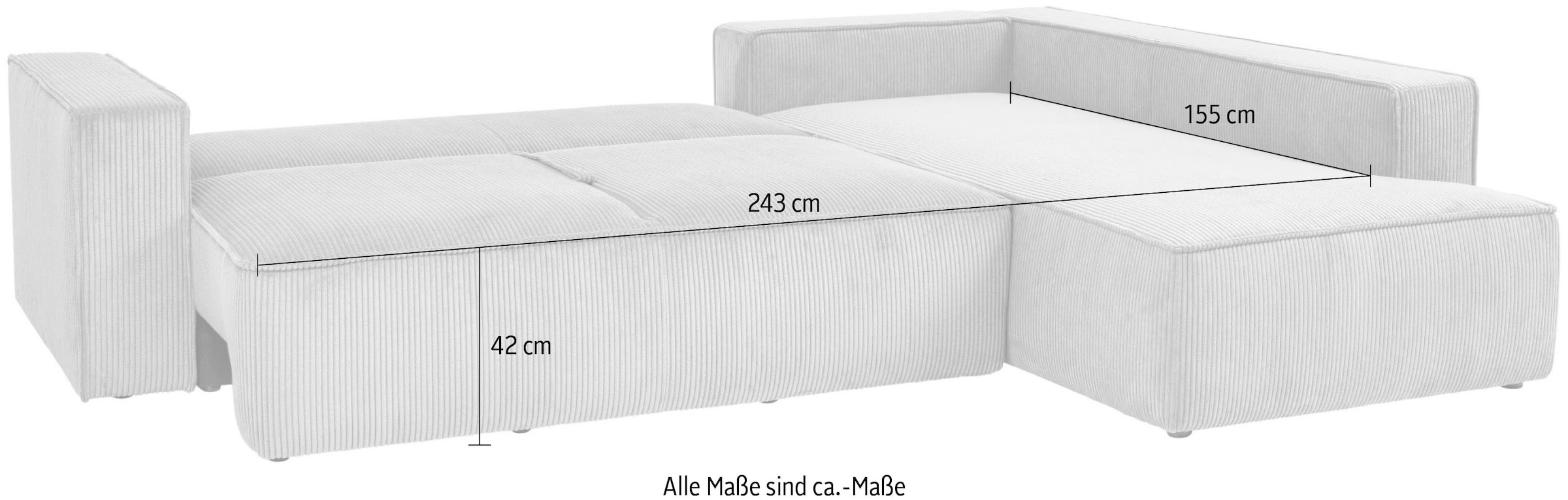 OTTO home Ecksofa »Tillian, Schlafsofa« Breite 294 cm, Breitkord, Sitzfläche mit Taschenfederkern