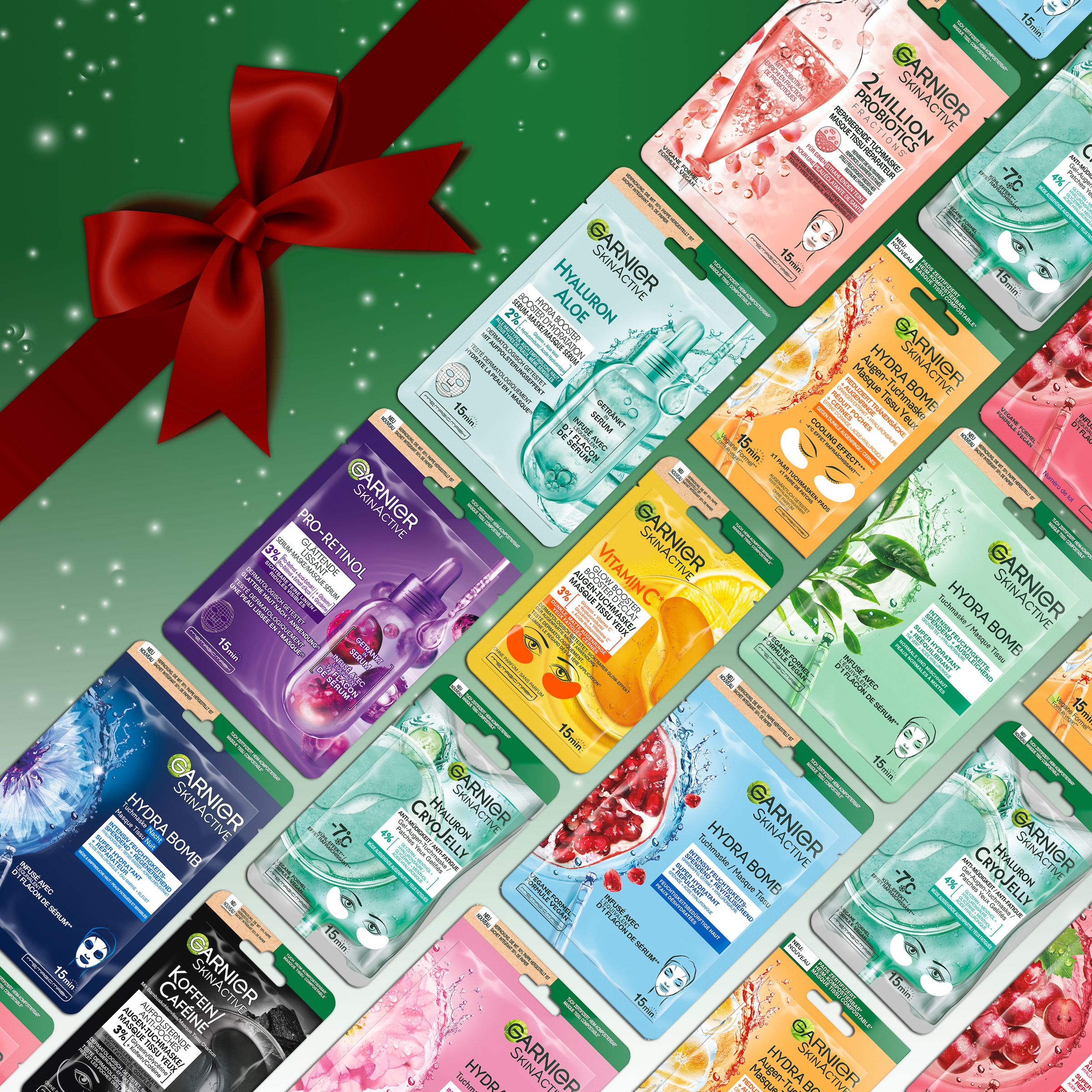 GARNIER Kosmetik-Adventskalender »Garnier Tuchmasken 24er Adventskalender«, ab 13 Jahren, mit Hyaluron, entspannend