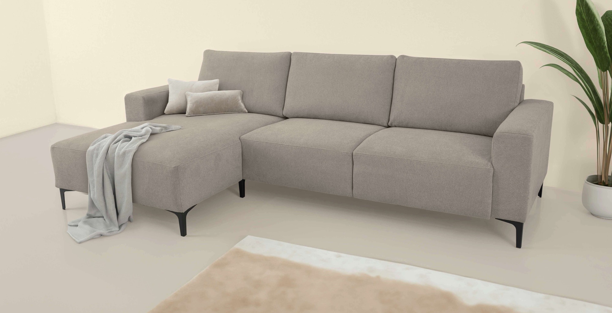 Home affaire Ecksofa »Tournon, L-Form, Breite 262 cm, Webstoff, Chenille«, Designsofa im nordischen Stil, Wellenunterfederung, Metallfüße