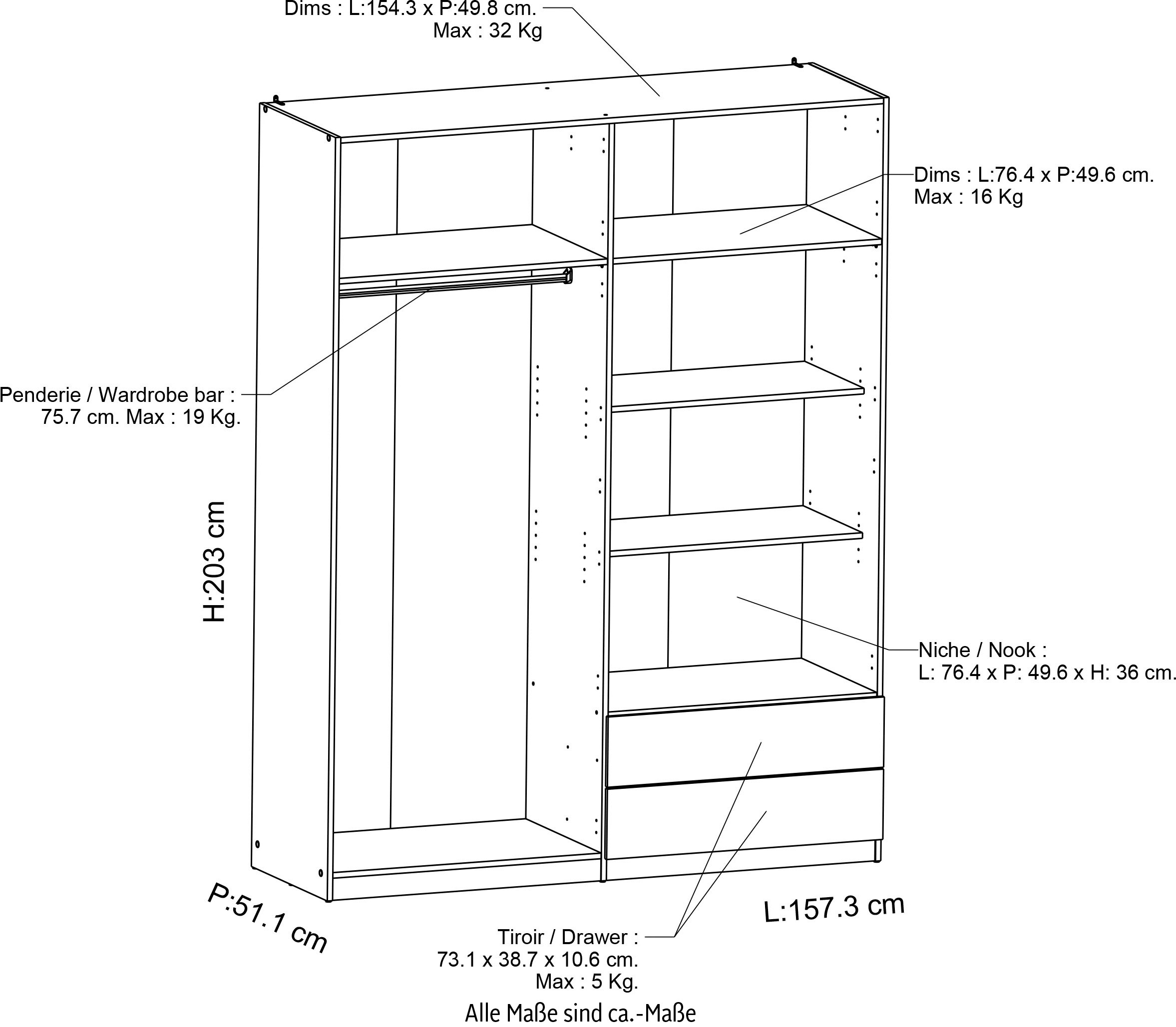 Demeyere GROUP Kleiderschrank »Ghost«, Breite ca. 120cm, Höhe ca. 200cm