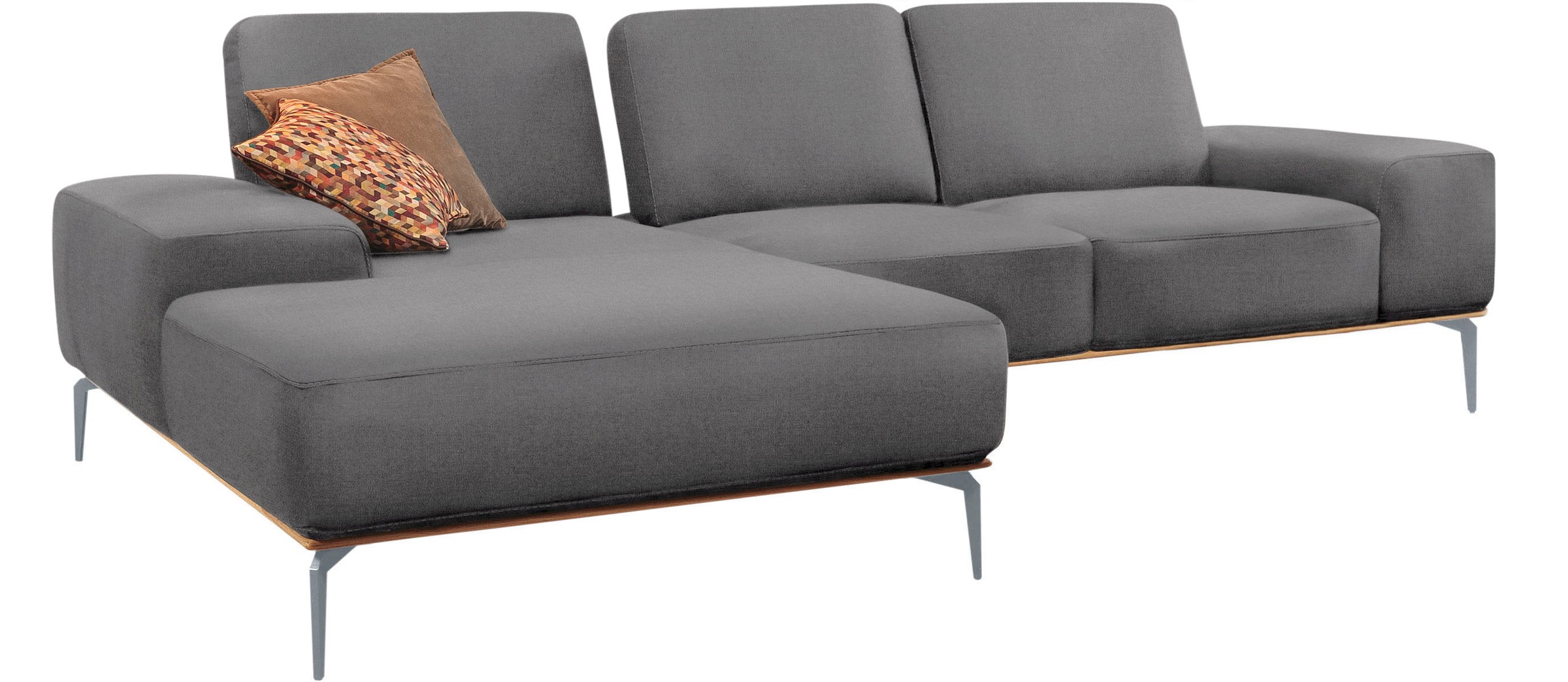 W.SCHILLIG Ecksofa »run, Designsofa mit tollem Sitzkomfort, bequem, L-Form«, mit elegantem Holzsockel, Füße in Silber matt, Breite 279 cm