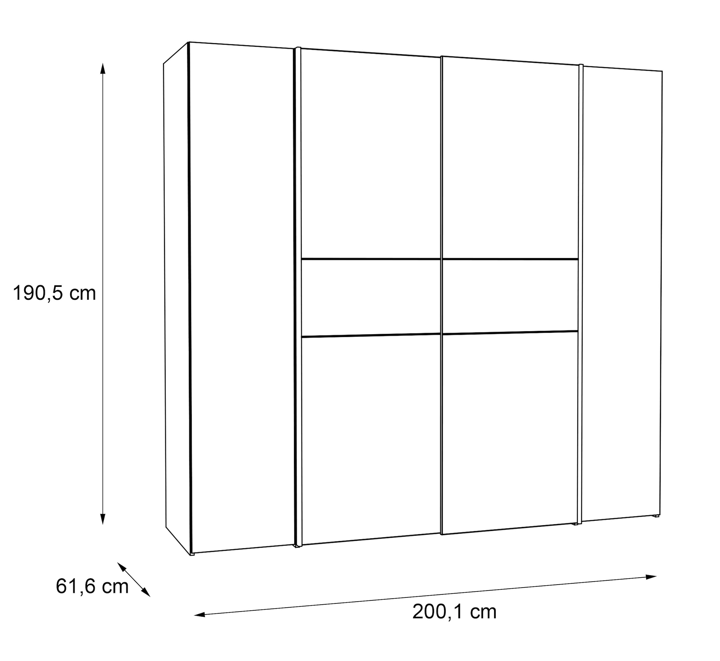 FORTE Kleiderschrank »Kalixtus, TOPSELLER, Made in Europe«, (B/H/T ca. 200x190x60 cm, 2 Schiebetüren, 2 Drehtüren, 8 Einlegeböden), Kombination aus Dreh- und Schwebetüren, mehrere Farben