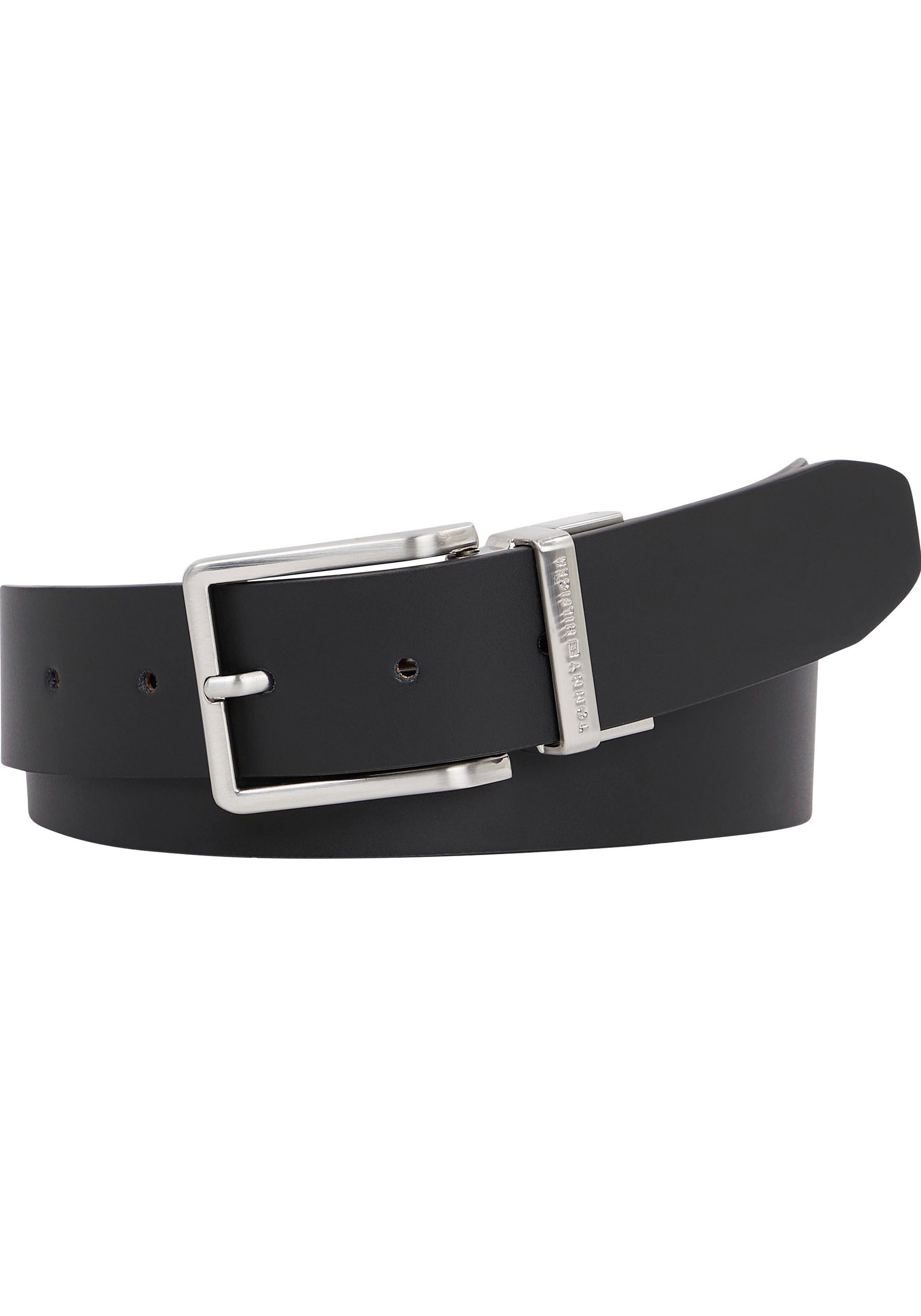 TOMMY HILFIGER Ledergürtel »Oliver Rev. 3.5 cm« mit klassischer Schnalle Black / Winter Cognac