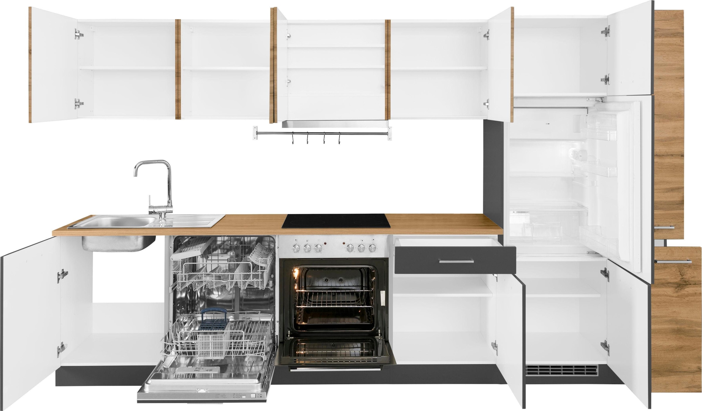 KOCHSTATION Küchenzeile »KS-Kehl«, mit E-Geräten, Breite 330 cm, inkl. Kühlschrank und Geschirrspüler