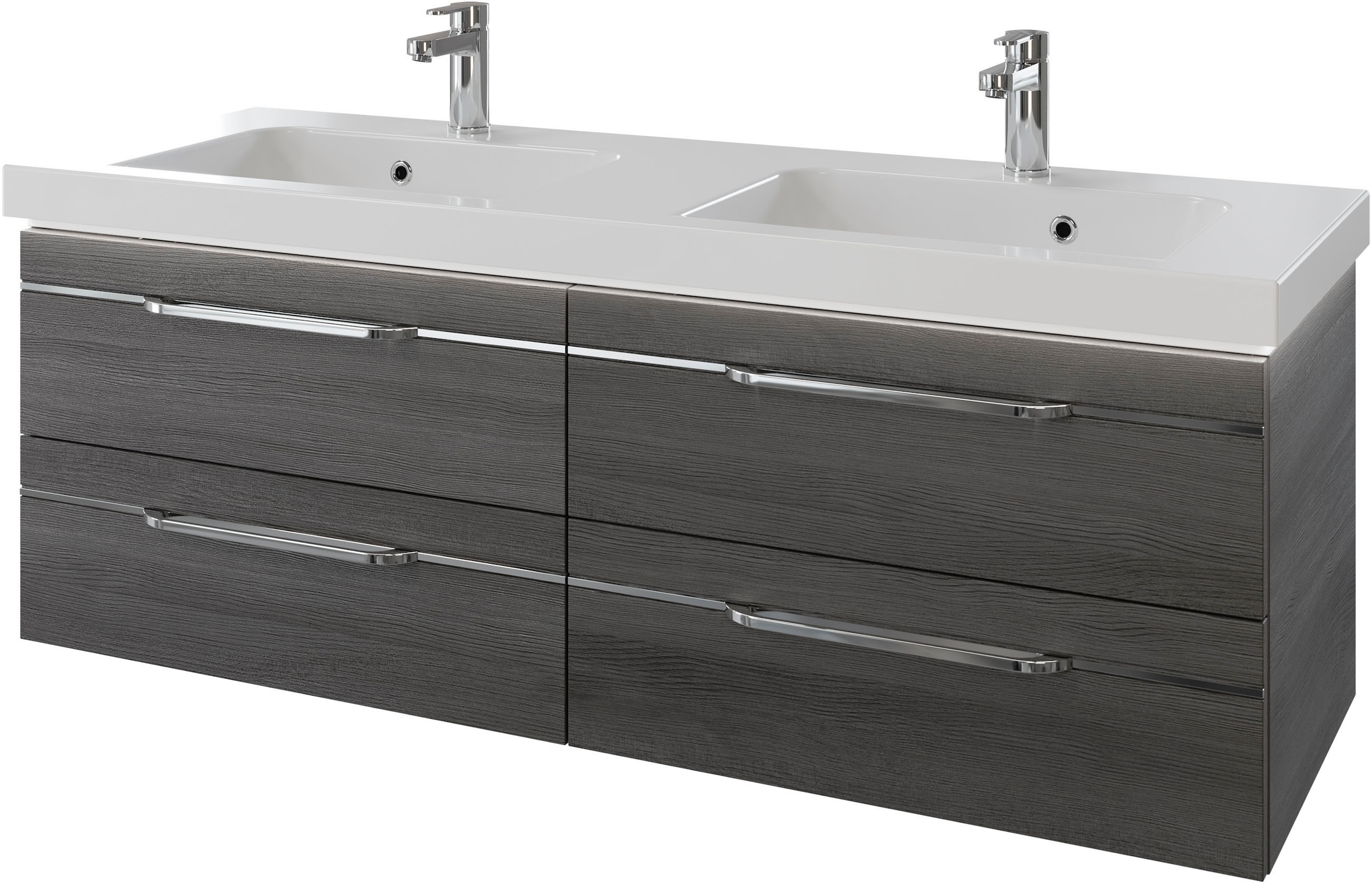 Saphir Badmöbel-Set »Balto 2-teilig Mineralmarmor-Doppelwaschtisch mit LED-Spiegel«, (2 St.), Waschplatz 150 cm breit, 4 Schubladen, inkl. Schubladendämpfer
