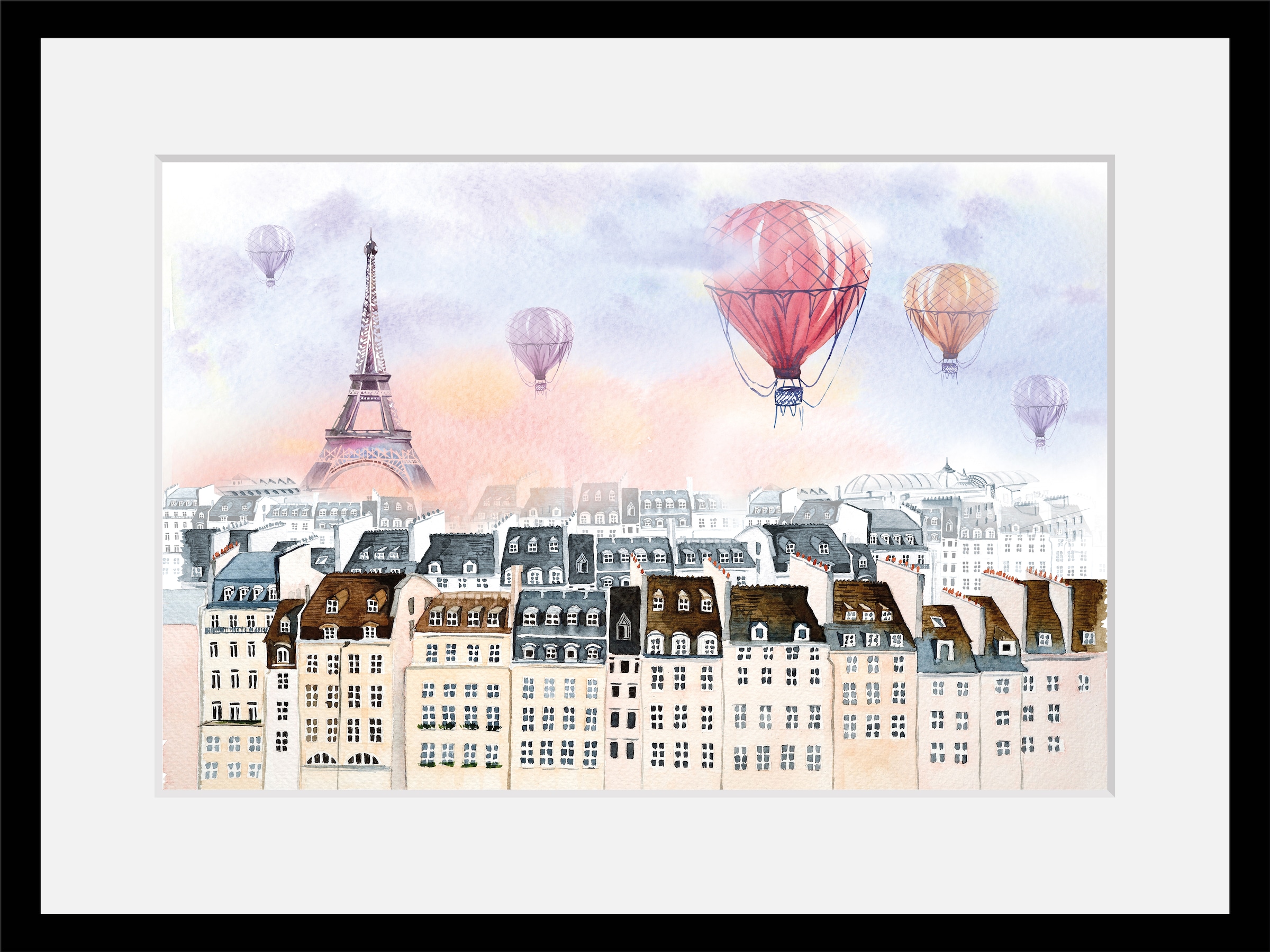 queence Bild »Heißluftballon in Frankreich«, Stadt-Paris-Gebäude-Ballonfahren-Architektonische Elemente-Heißluftballon, HD Premium Poster-Druck inkl. Holzrahmen