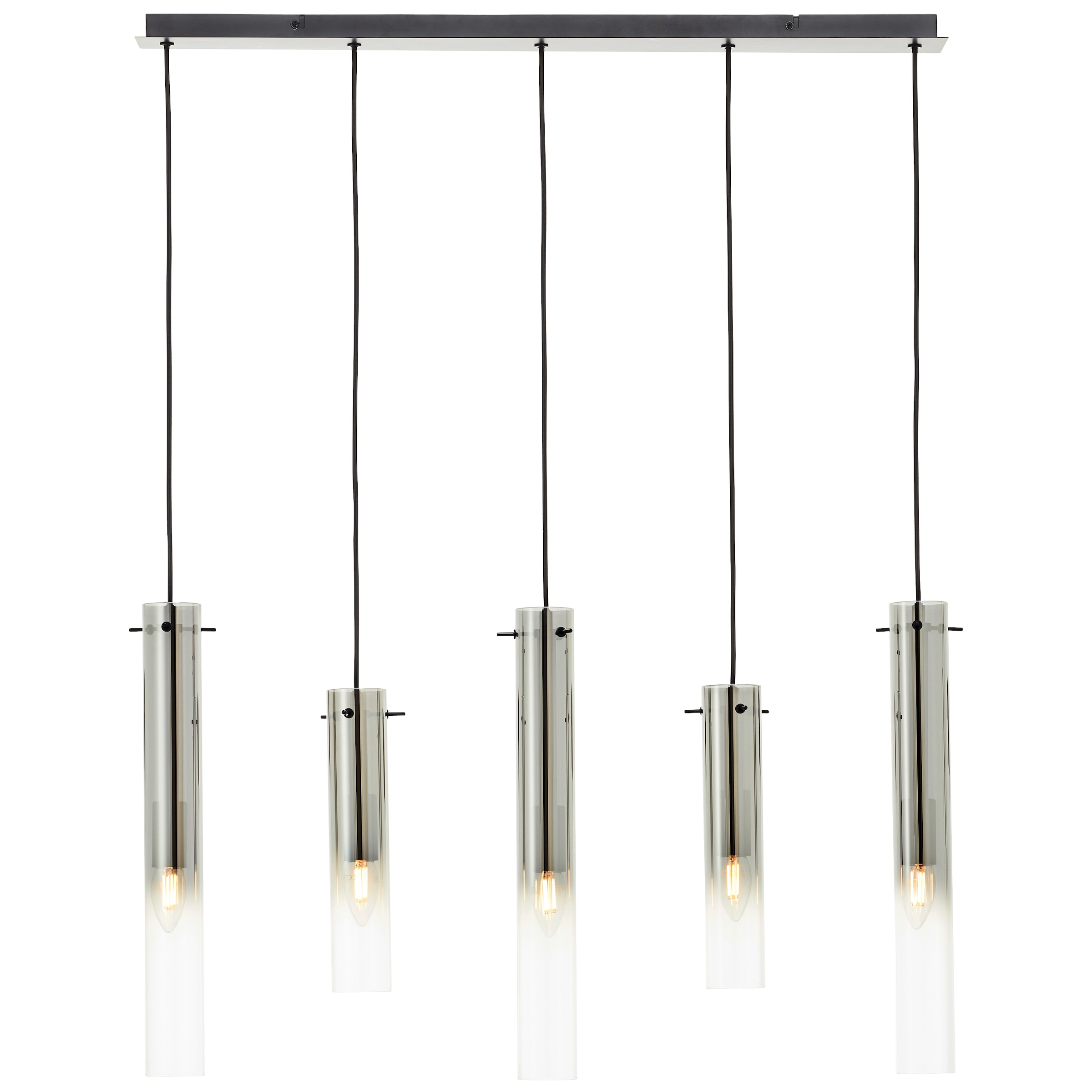 Brilliant Pendelleuchte »Glasini«, 5 flammig, Leuchtmittel E14 | ohne Leuchtmittel, mit Rauchglas, 199 cm Höhe, 95 cm Breite, 5 x E14, schwarz