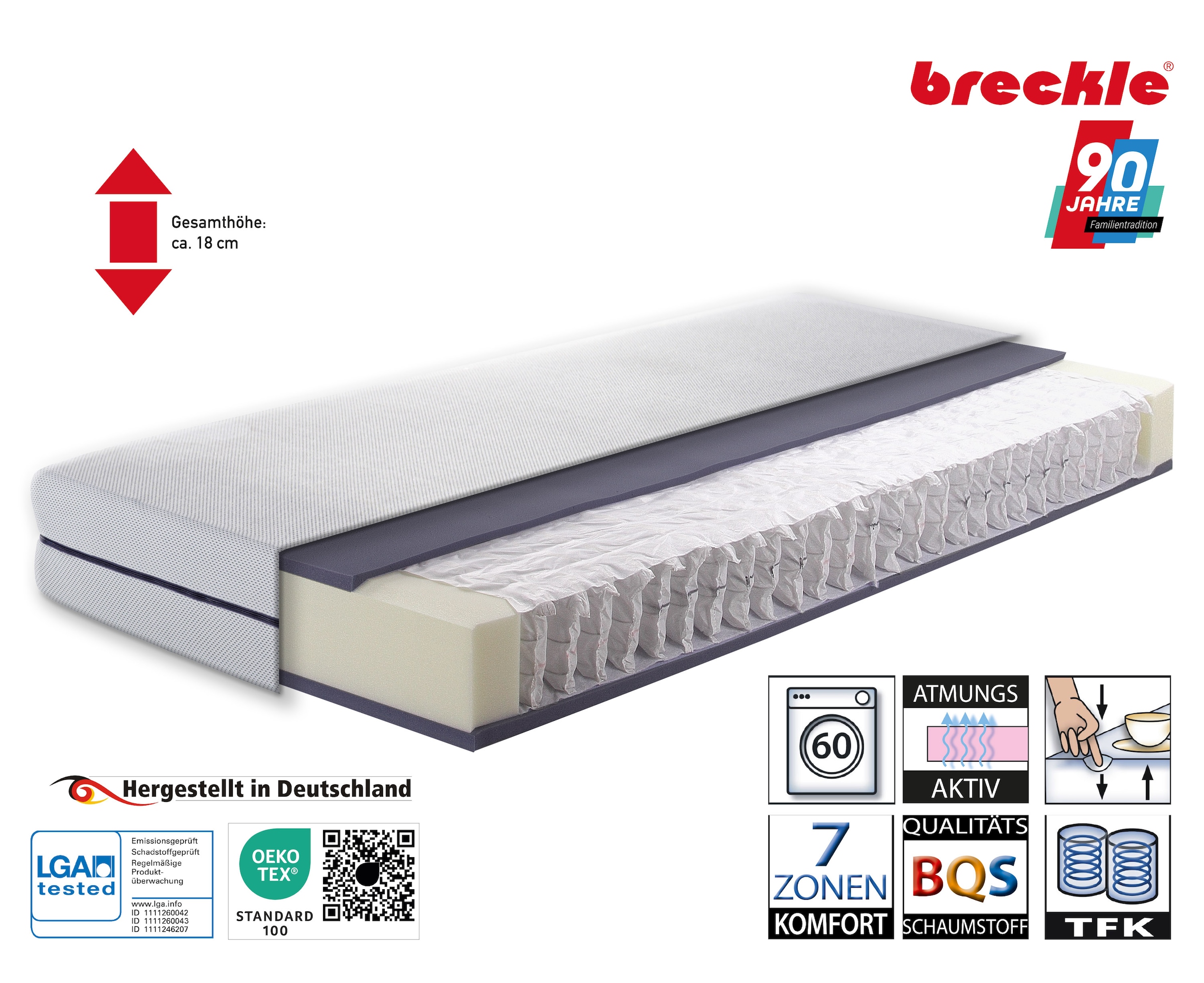 Breckle Taschenfederkernmatratze »Flex Air« 19 cm hoch Raumgewicht: 38 kg/m³ 1-tlg., 1 Stk. tlg.