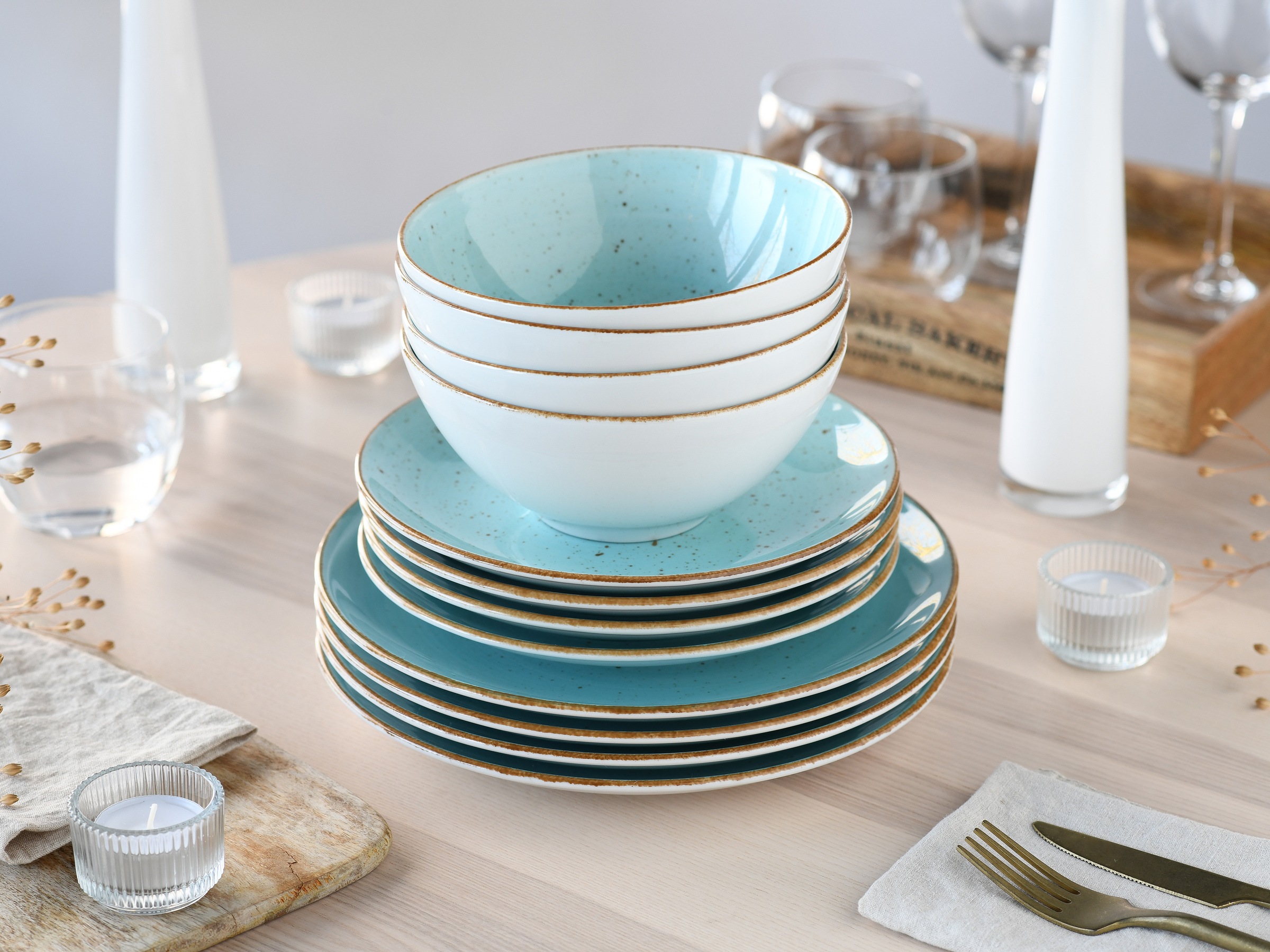 CreaTable Teller-Set »Vintage, Teller Set 12-tlg.« Naturverbundenes Design, Handgemalt