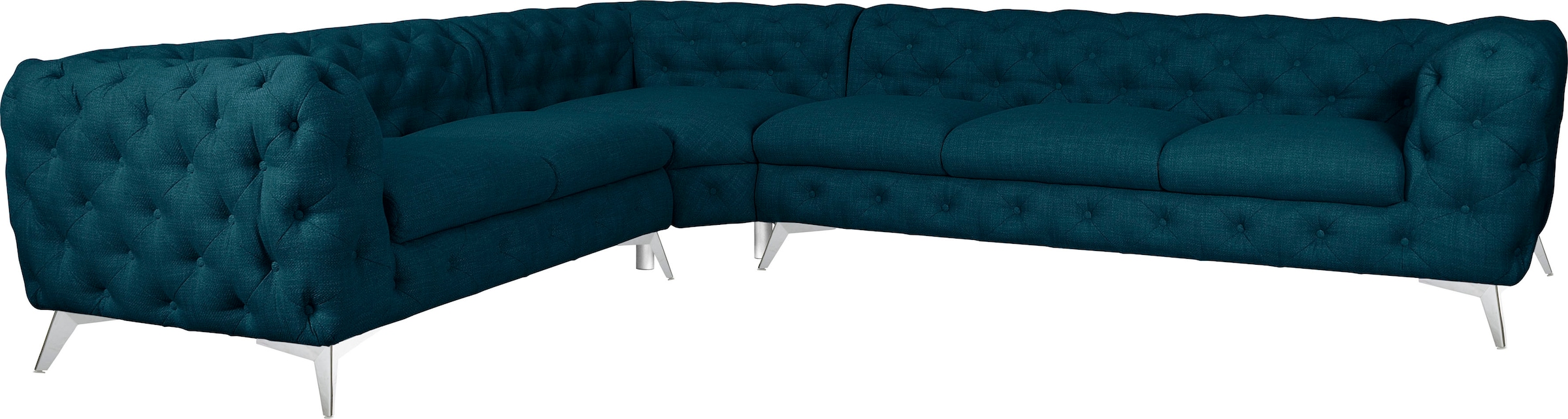 Leonique Chesterfield-Sofa »Ecksofa GLYNIS L-Form mit Wellenunterfederung, Maße B/T/H 323/264/75cm«, aufwändige Knopfheftung, moderne Chesterfield Optik, Fußfarbe wählbar