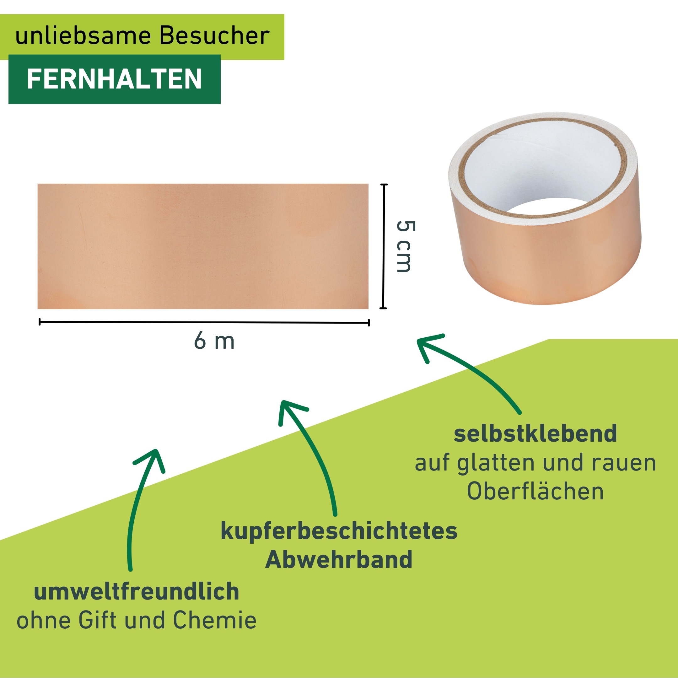 Windhager Schneckenkante »aus Kupfer, Schnecken Abwehrband für Hochbeete und Pflanztöpfe« Schneckenschutz Tape, erhältlich in 5 x 3 cm oder 5 cm x 6 m