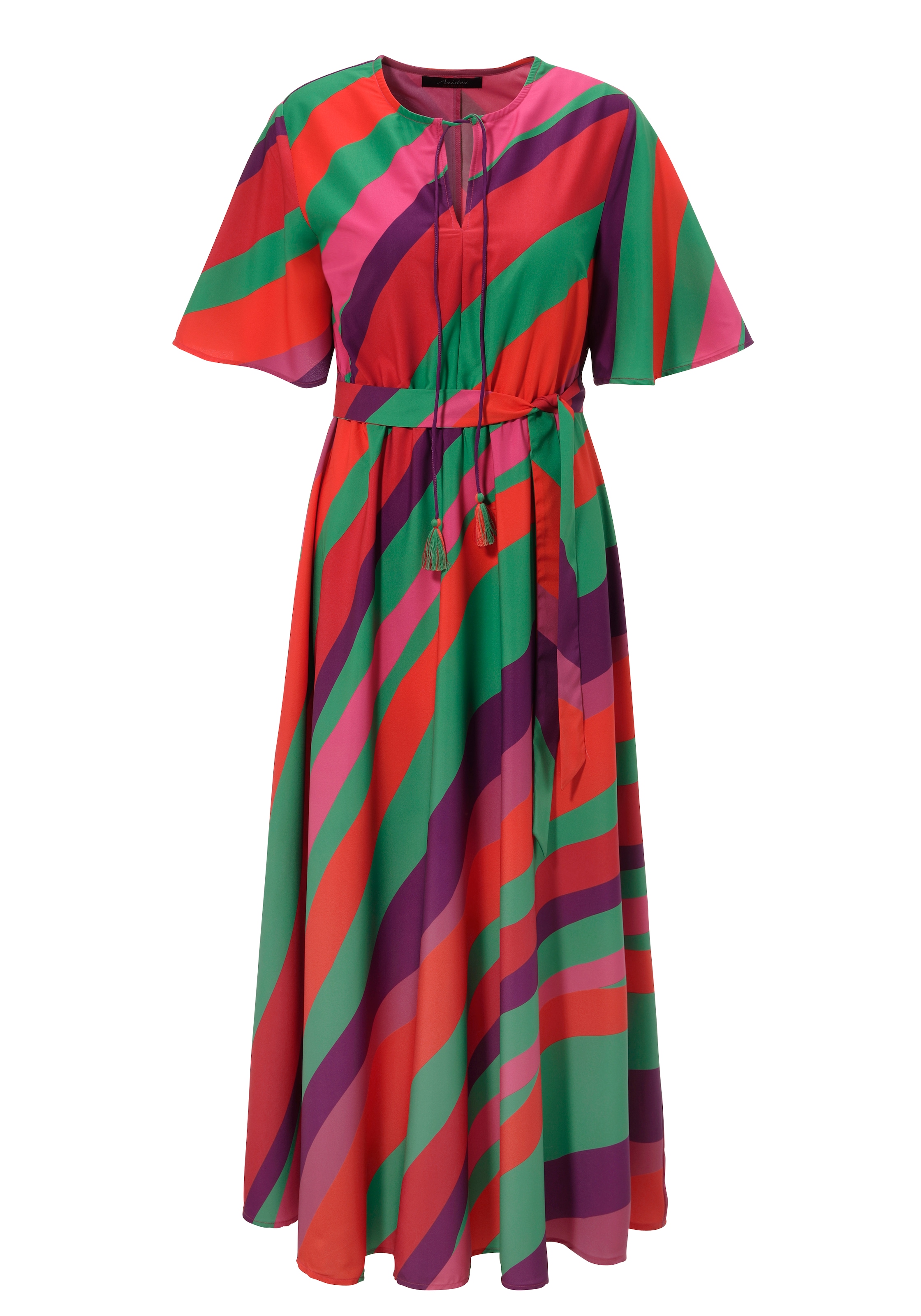 Aniston CASUAL Sommerkleid, (mit abnehmbarem Bindeband), im farbenfrohen Streifen-Dessin