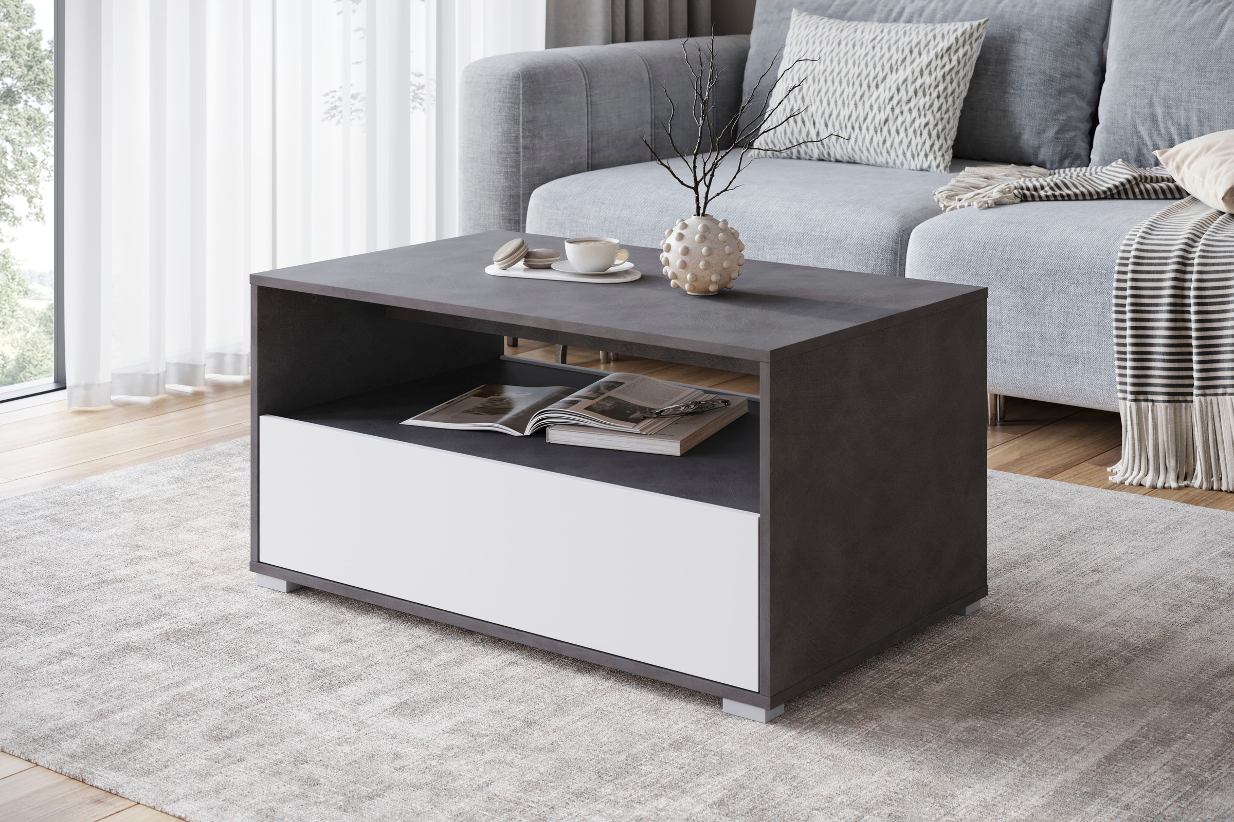 INOSIGN Couchtisch »Kenia«, (1 St.), Rechteckiger Kaffeetisch, 90x55 cm, mit offenem und geschlossenem Fach